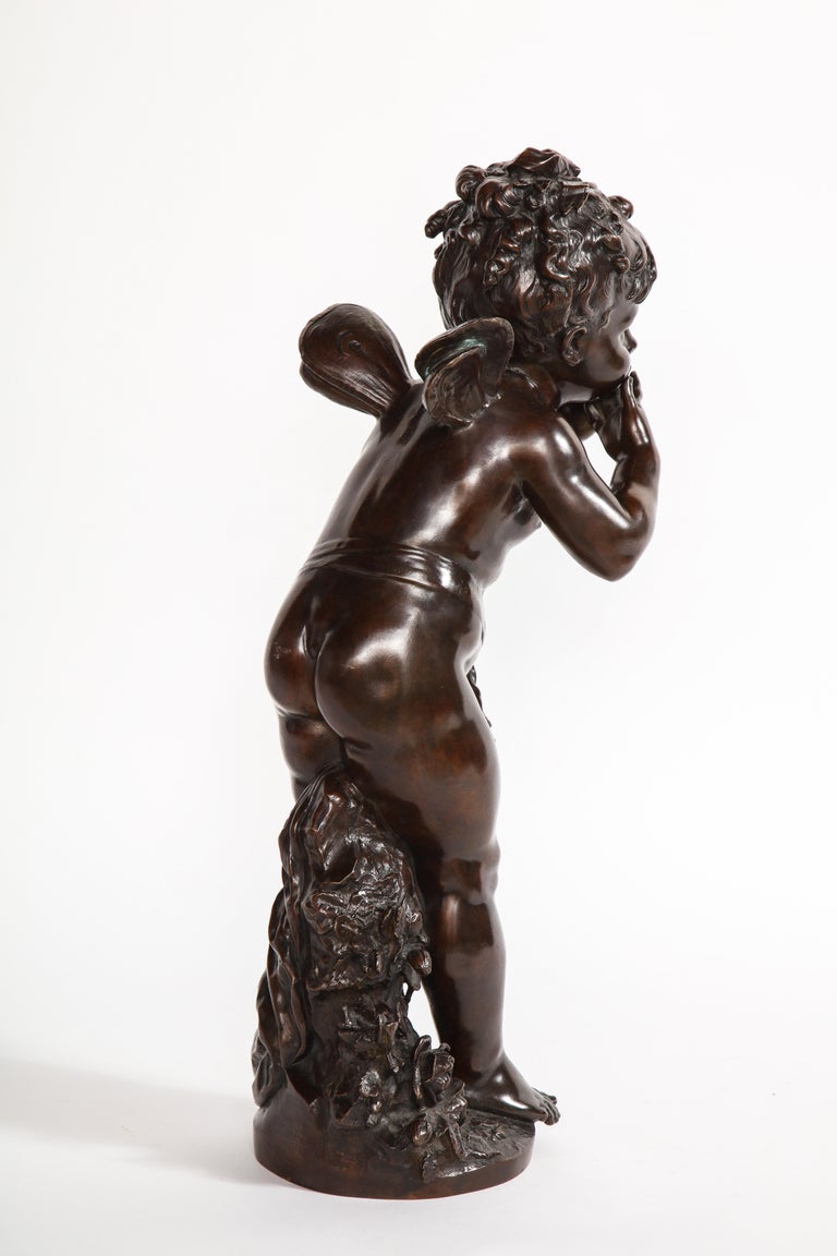 Early 20th Century French Patinated Bronze Cherub Sculpture, Signed by Auguste Moreau For Sale