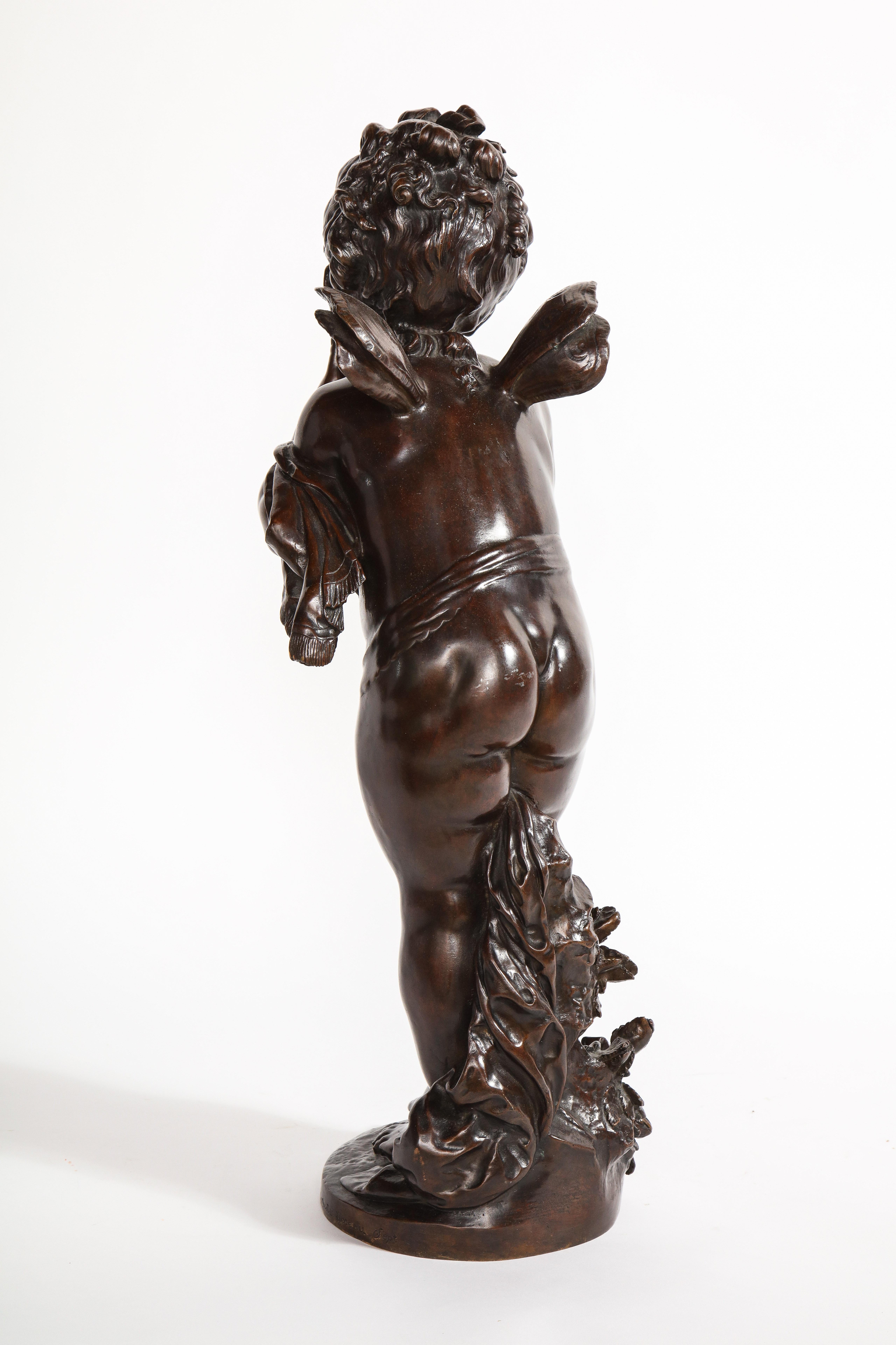 Early 20th Century French Patinated Bronze Cherub Sculpture, Signed by Auguste Moreau For Sale