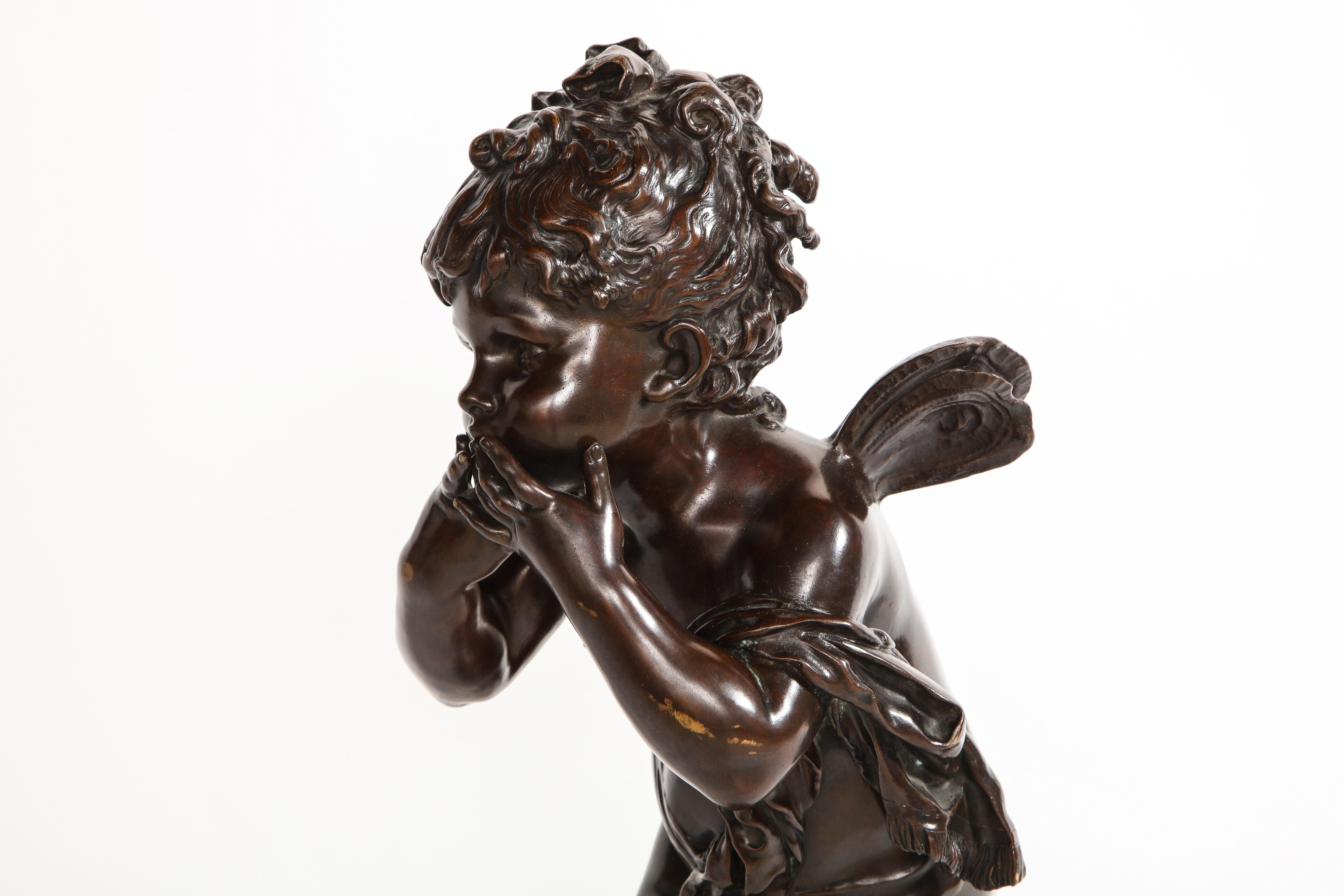 French Patinated Bronze Cherub Sculpture, Signed by Auguste Moreau For Sale 1