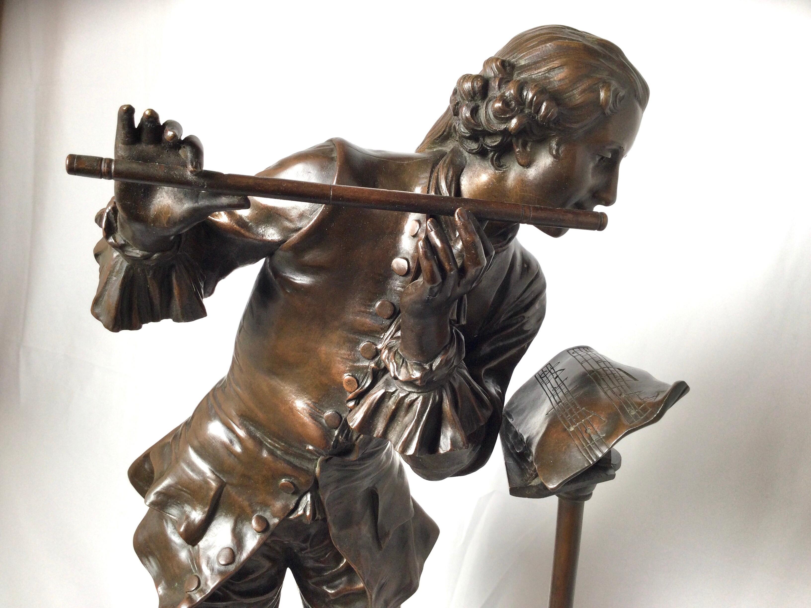 French Patinated Bronze Figure of a Flute Player, Signed Adrienne Gaudez, 1880s For Sale 5