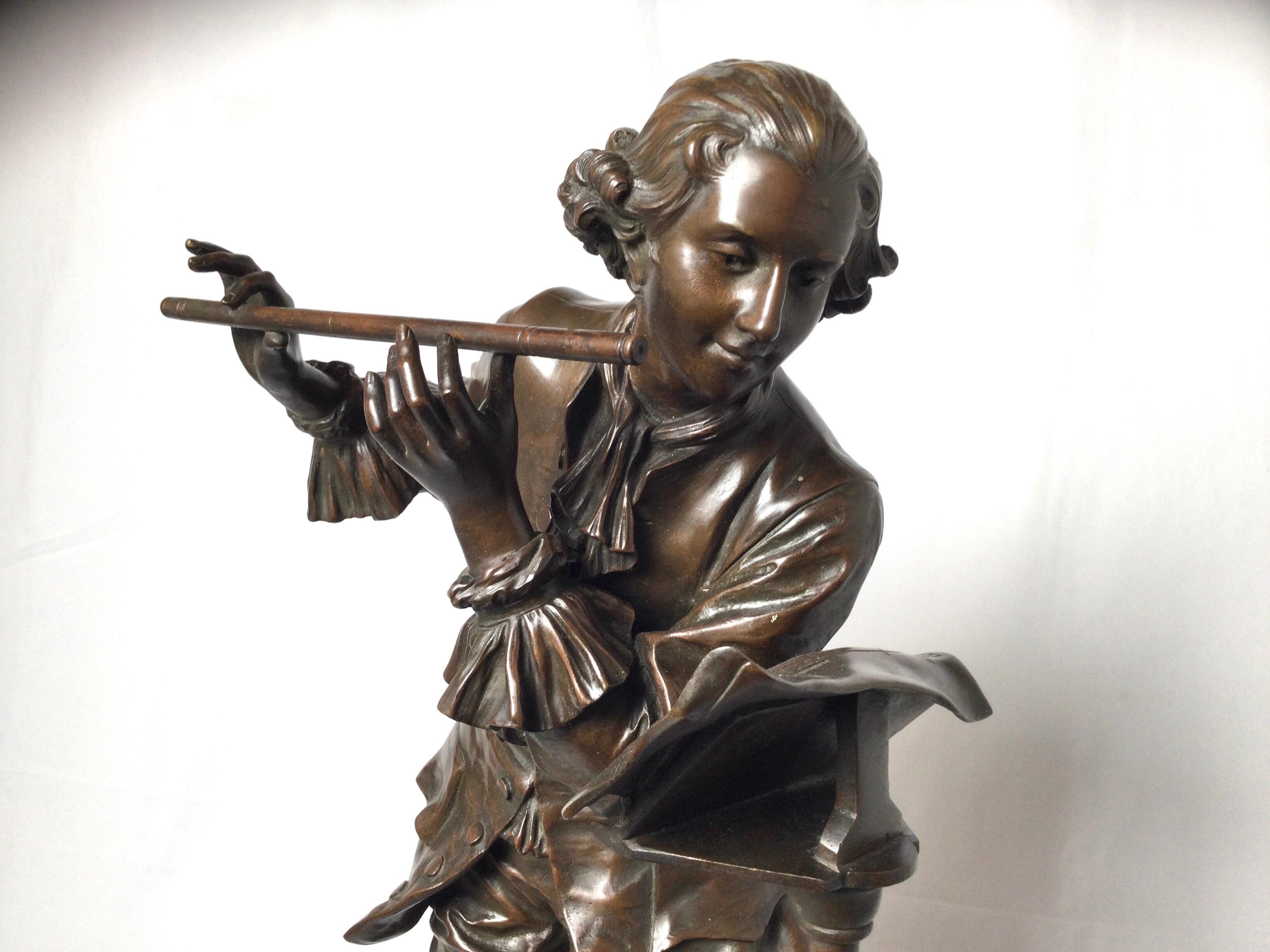 French Patinated Bronze Figure of a Flute Player, Signed Adrienne Gaudez, 1880s For Sale 6