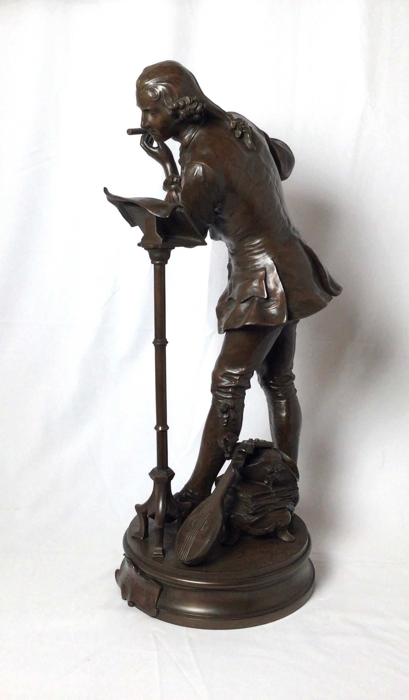 Late 19th Century French Patinated Bronze Figure of a Flute Player, Signed Adrienne Gaudez, 1880s For Sale