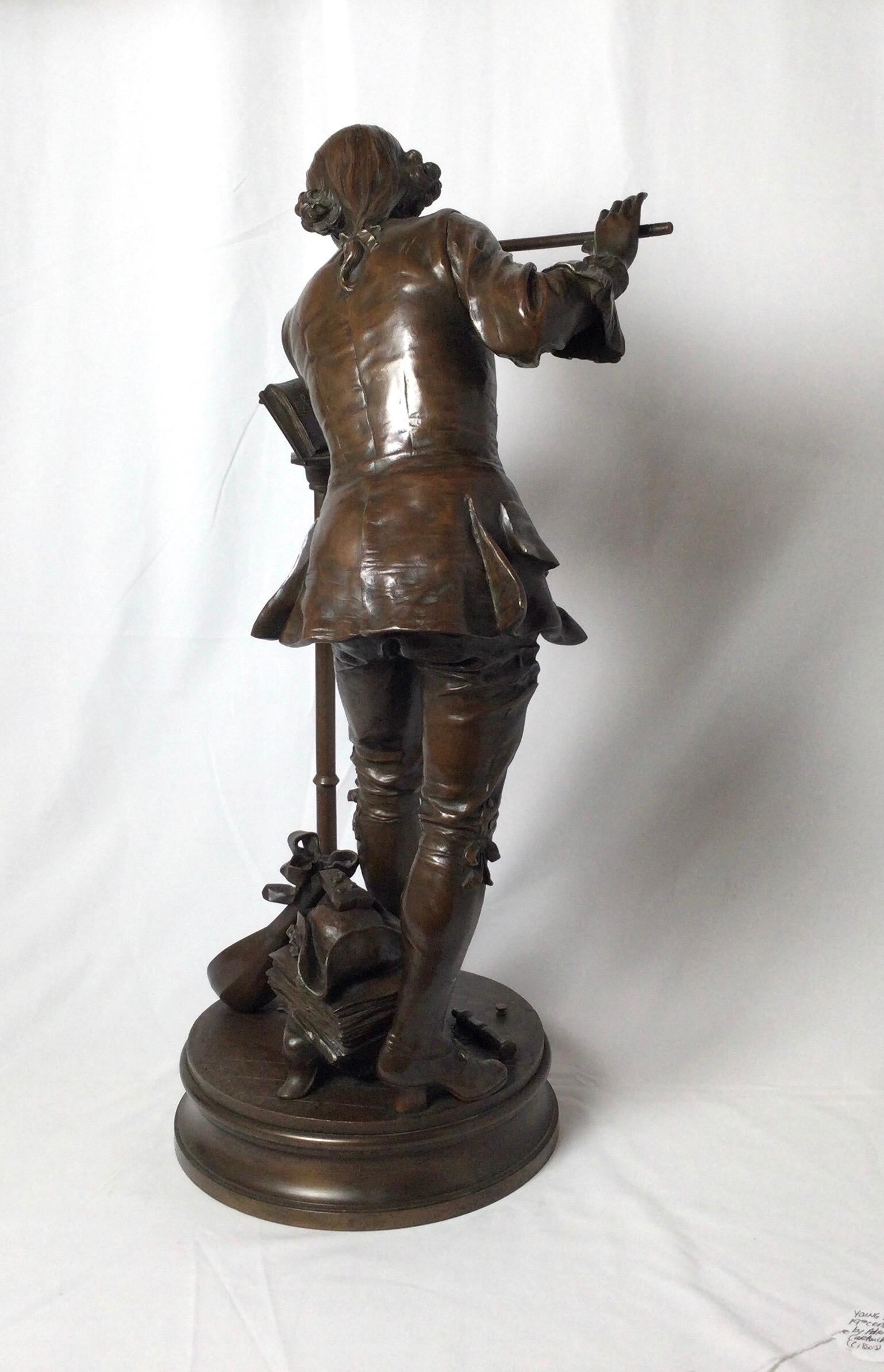 French Patinated Bronze Figure of a Flute Player, Signed Adrienne Gaudez, 1880s For Sale 2