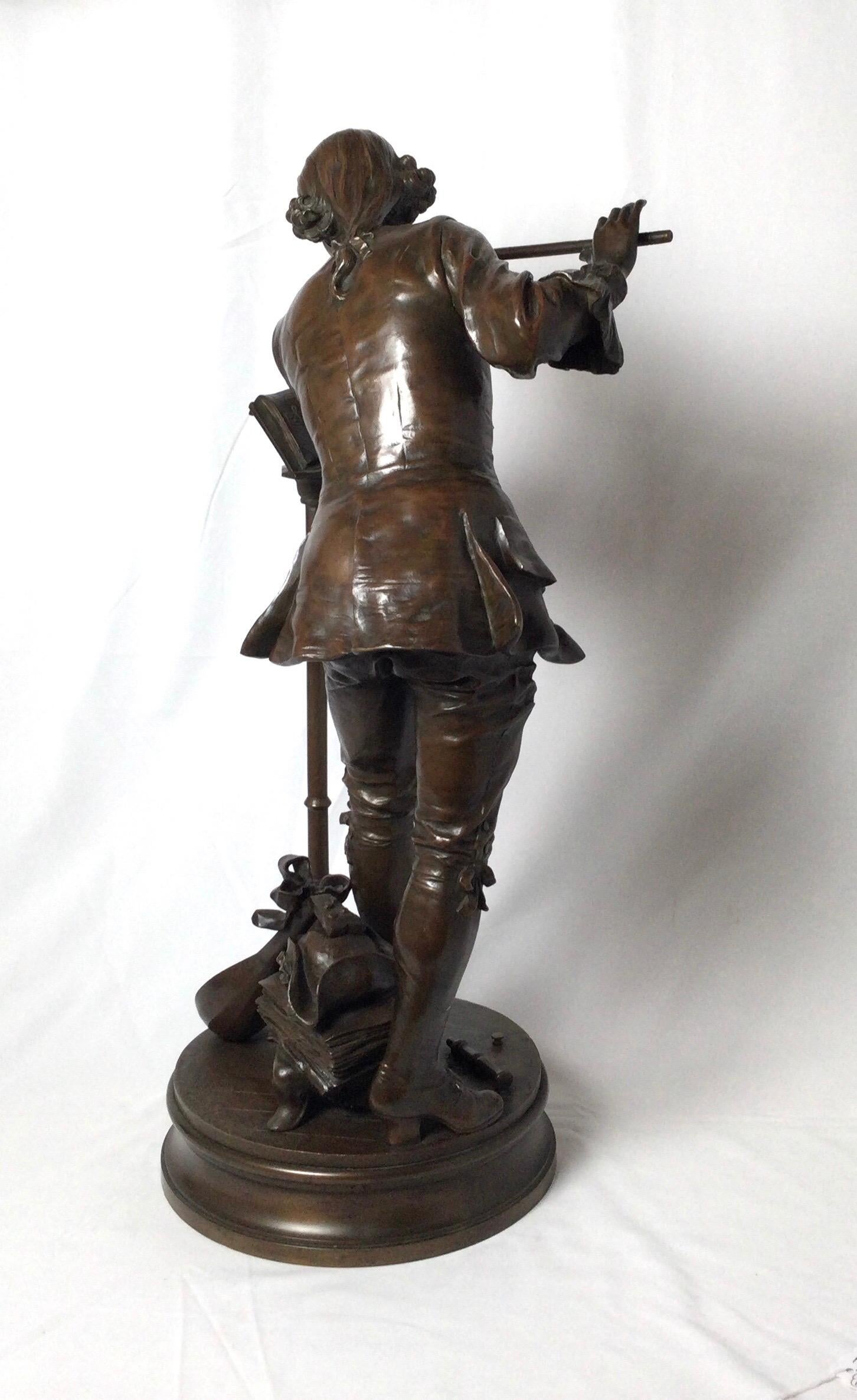 French Patinated Bronze Figure of a Flute Player, Signed Adrienne Gaudez, 1880s For Sale 3