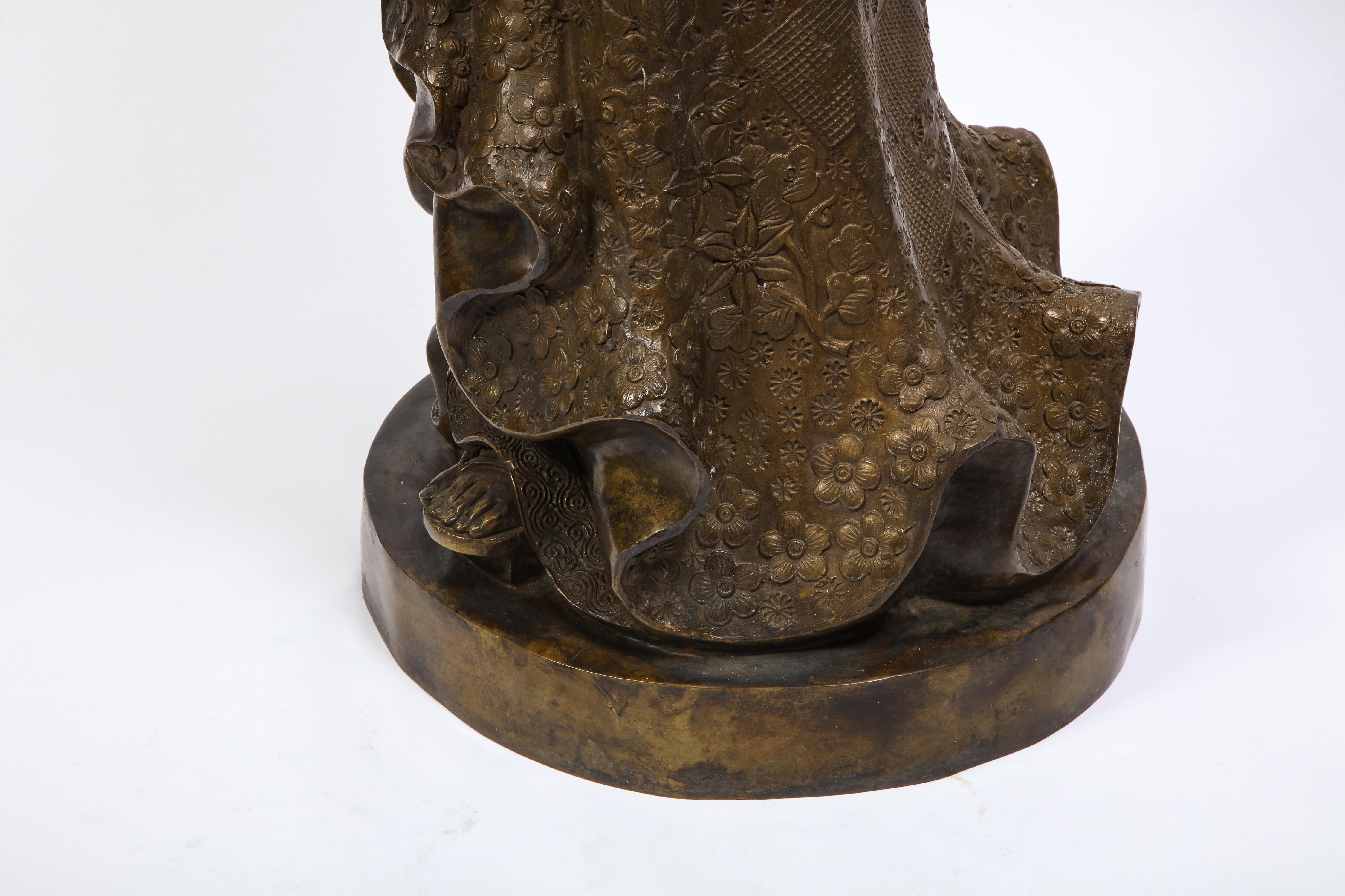 French Patinated Bronze Figure of a Standing Japanese Geisha with Kimono & Obi For Sale 9