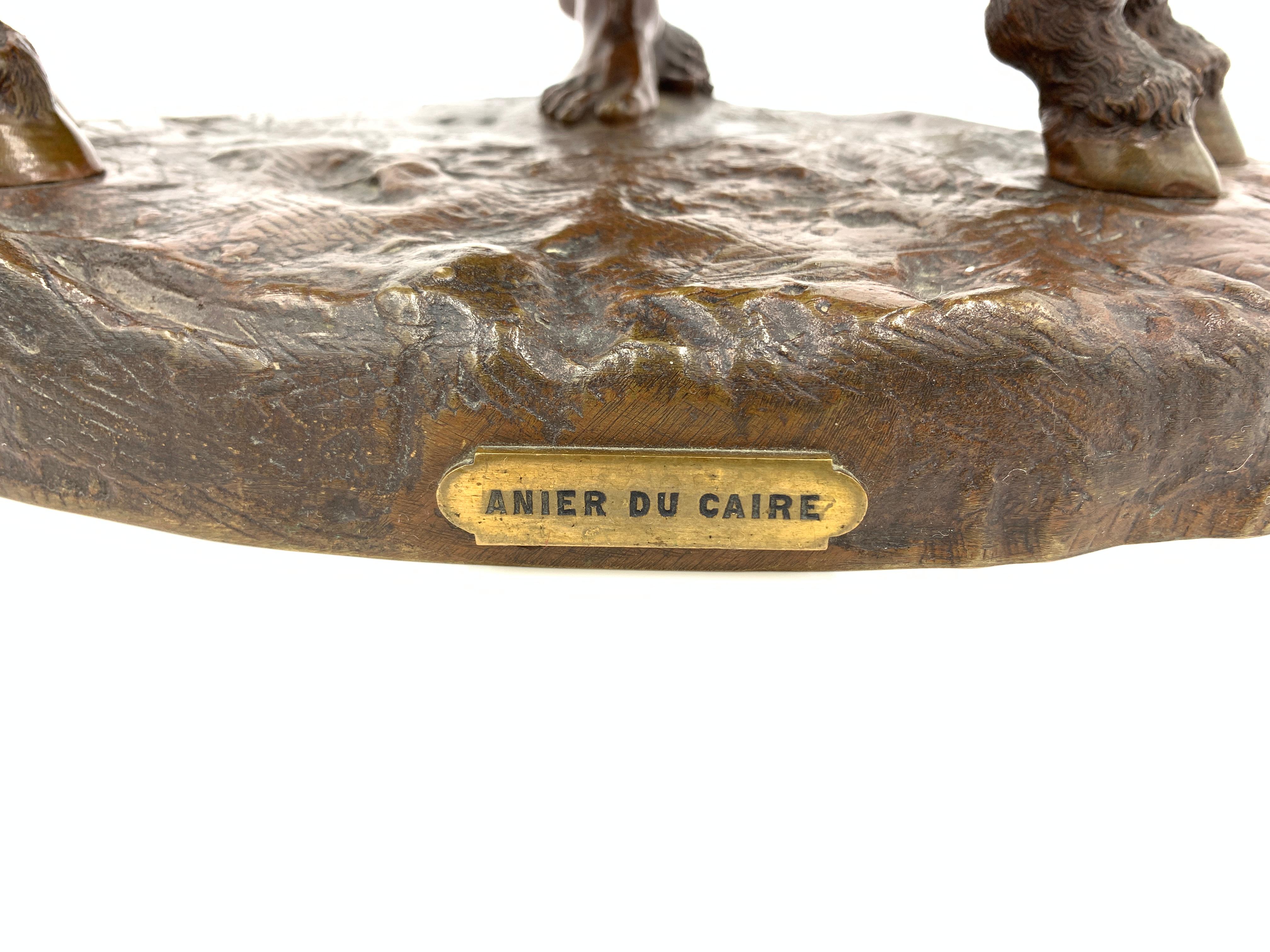 Grupo francés de bronce patinado de una figura y un asno, titulado Anier Du Caire en Bueno estado para la venta en London, GB