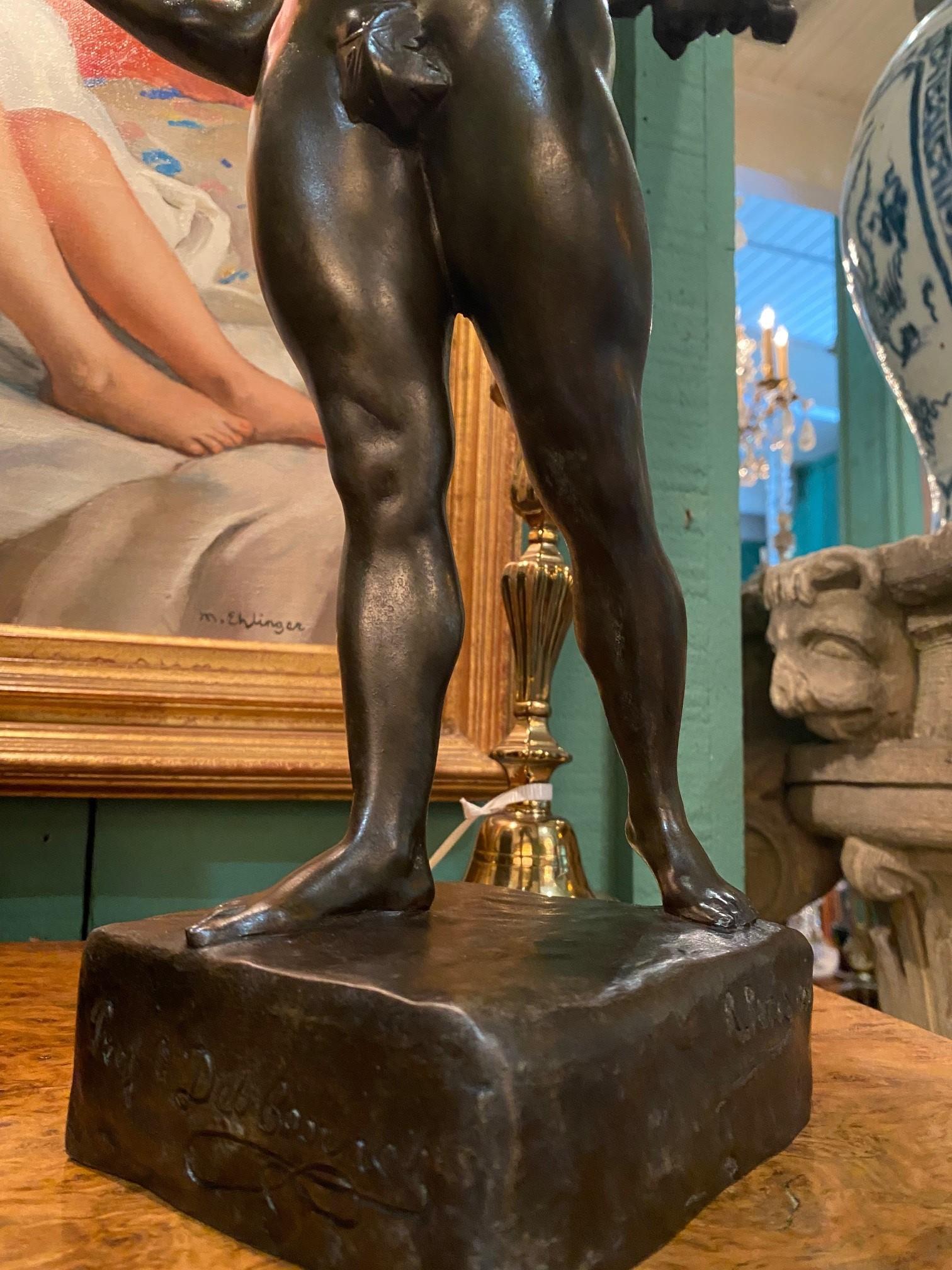 A French Patinated Metal Model Nude Body Builder After A Model By Rene Paris For Sale 5