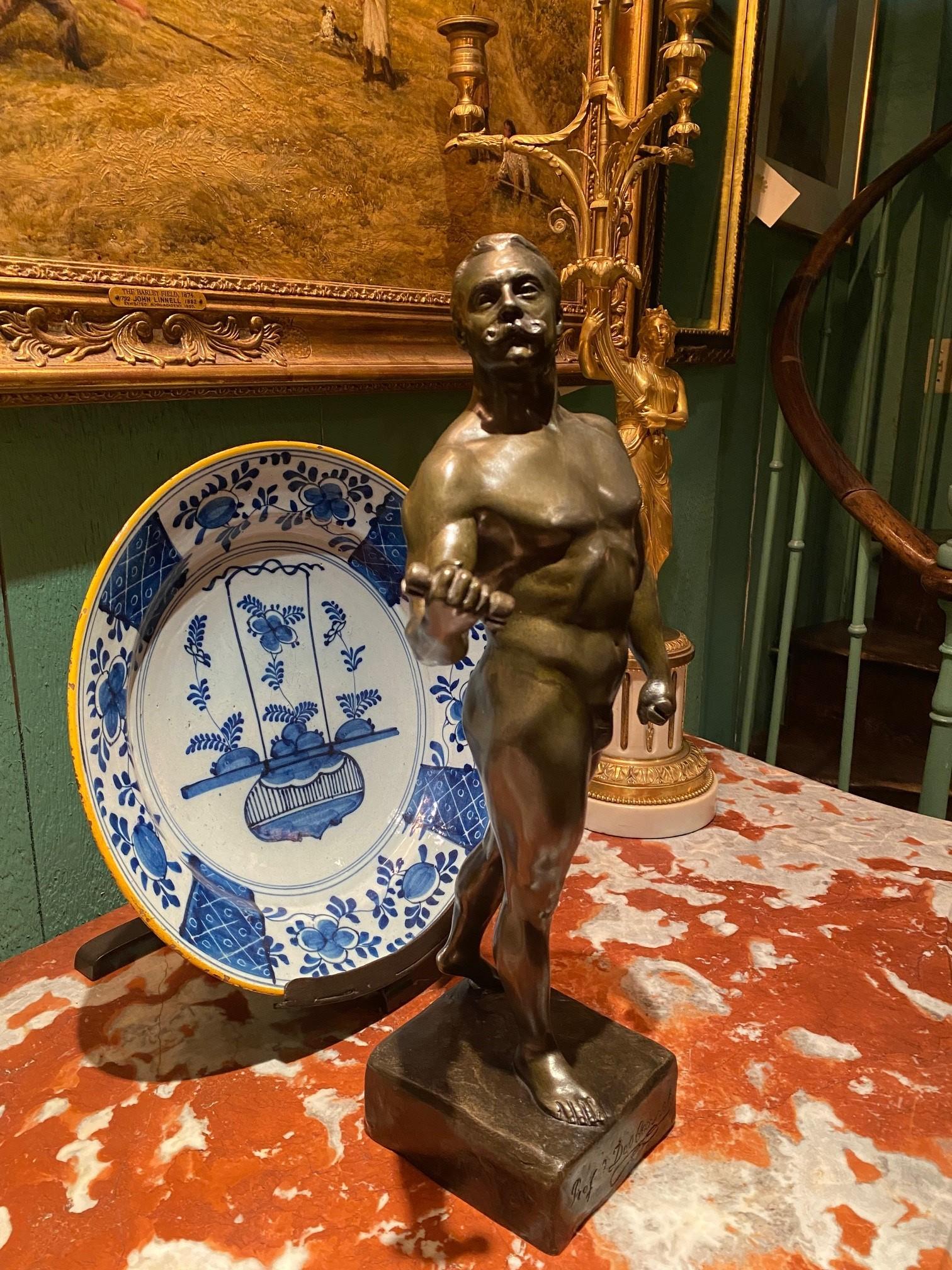 A French Patinated Metal Model Nude Body Builder After A Model By Rene Paris For Sale 6