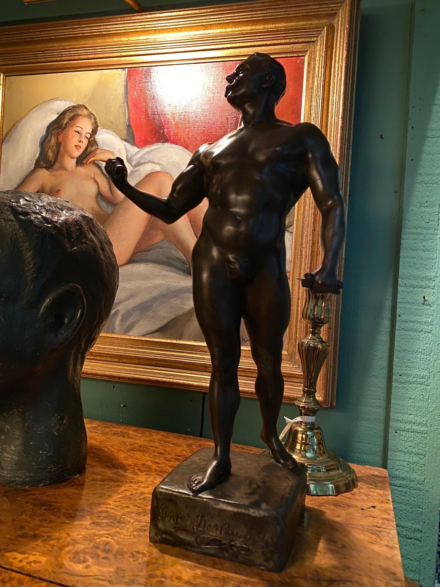 A French Patinated Metal Model Nude Body Builder After A Model By Rene Paris For Sale 12
