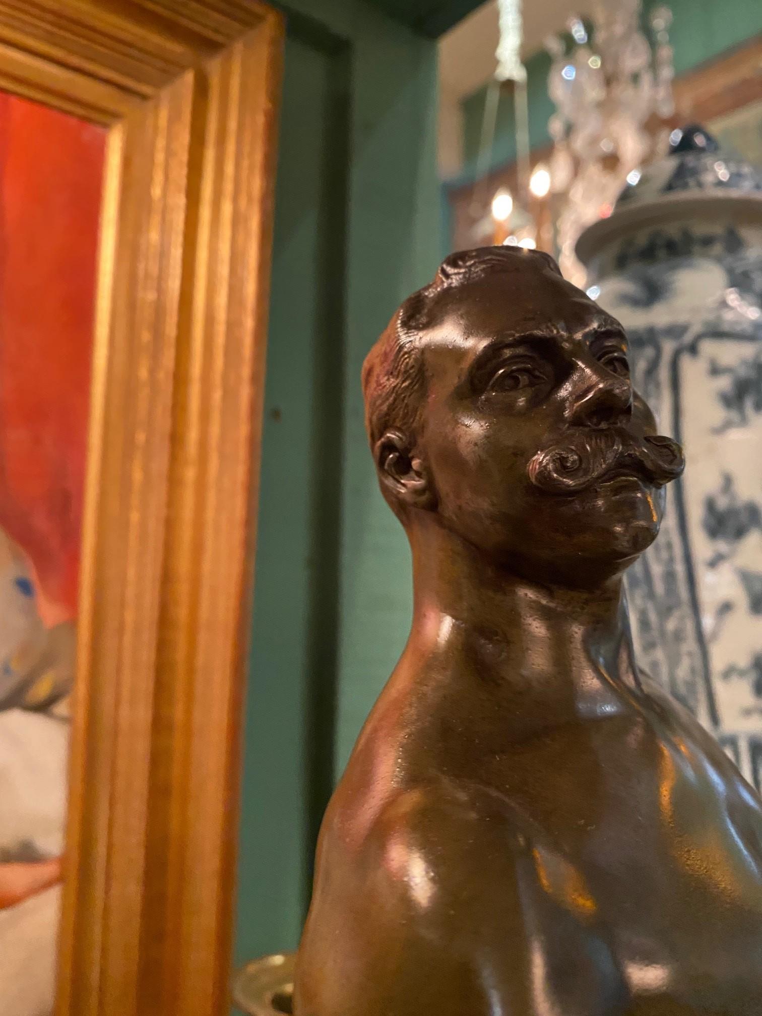 A French Patinated Metal Model Nude Body Builder After A Model By Rene Paris For Sale 15