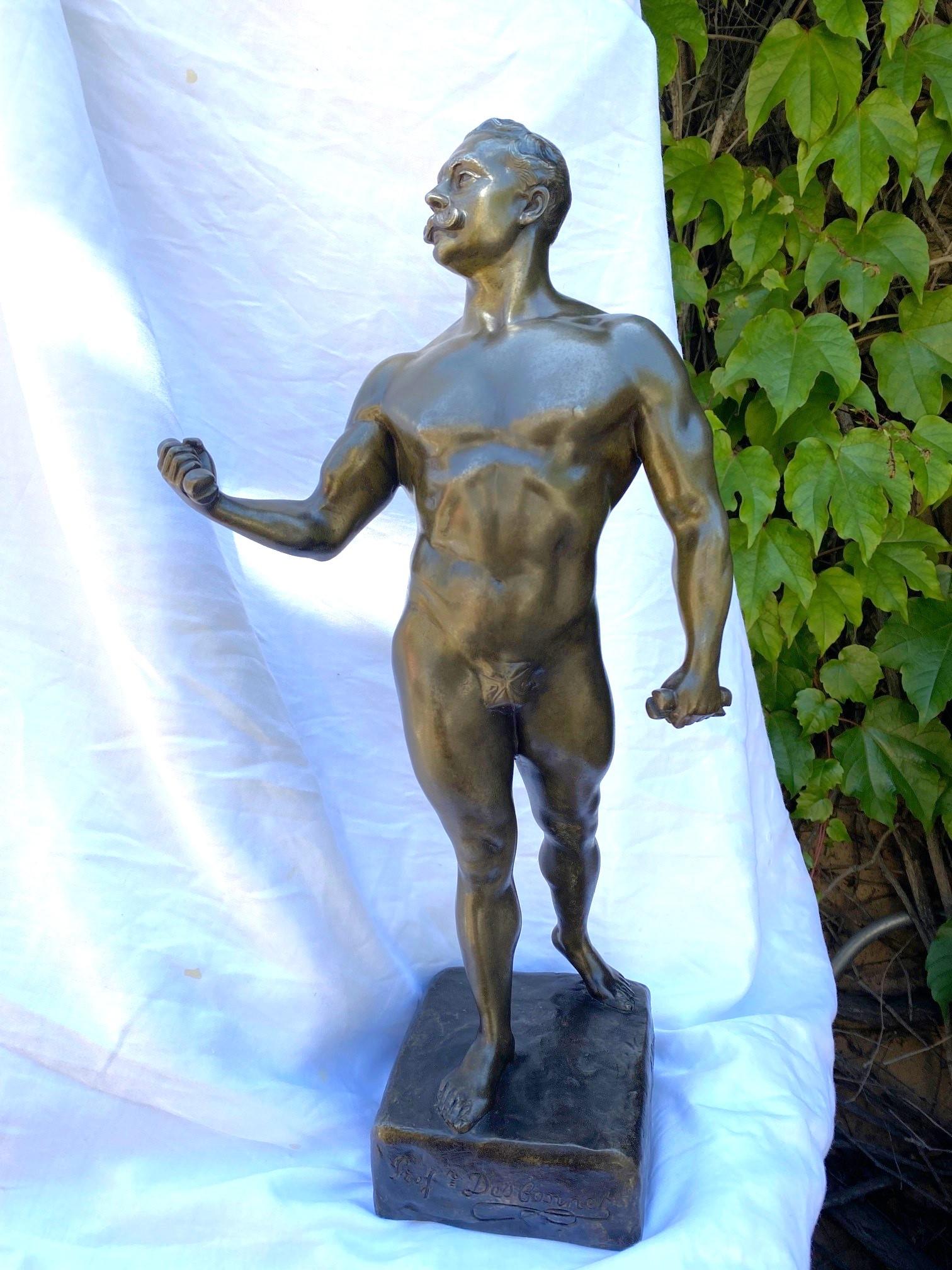 A French Patinated Metal Model Nude Body Builder After A Model By Rene Paris For Sale 2