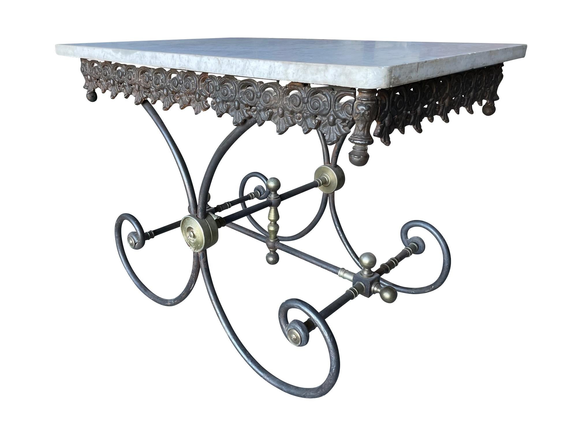 Hand-Crafted French Patisserie Table with Marble Top