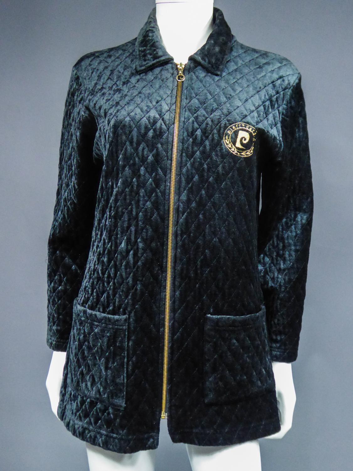 Black A french Pierre Cardin Jacket in Quilted Velvet Circa 1980 For Sale