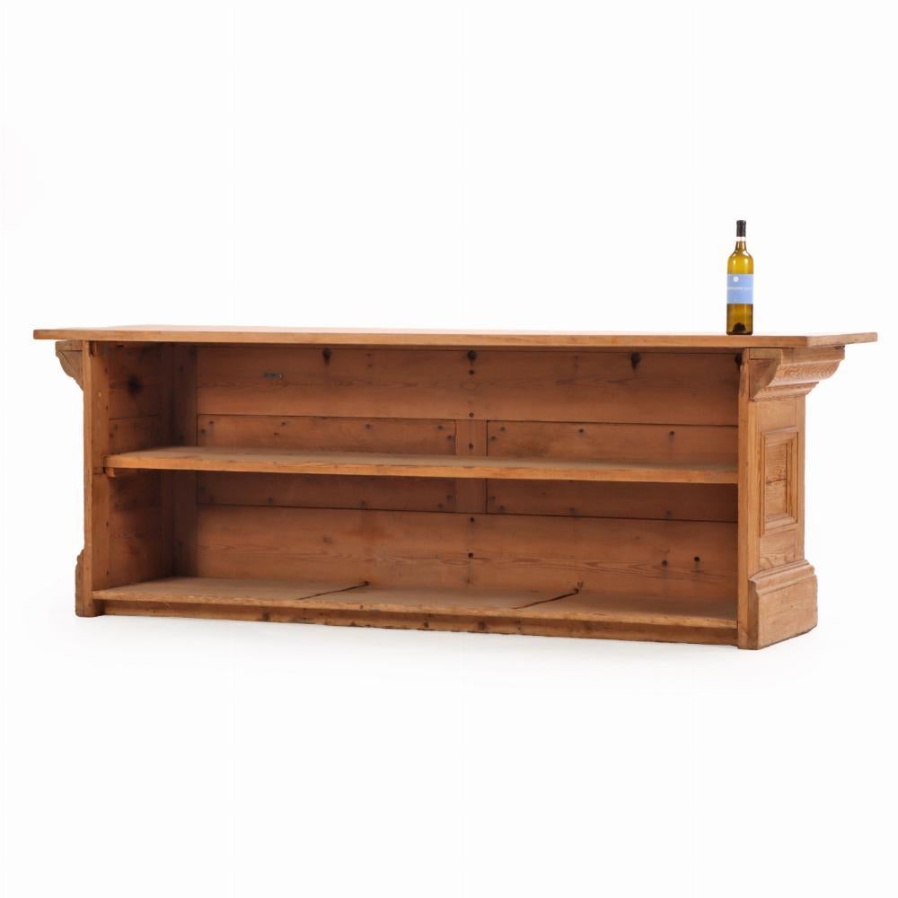 Carved A French pine store counter, C. 1890. For Sale