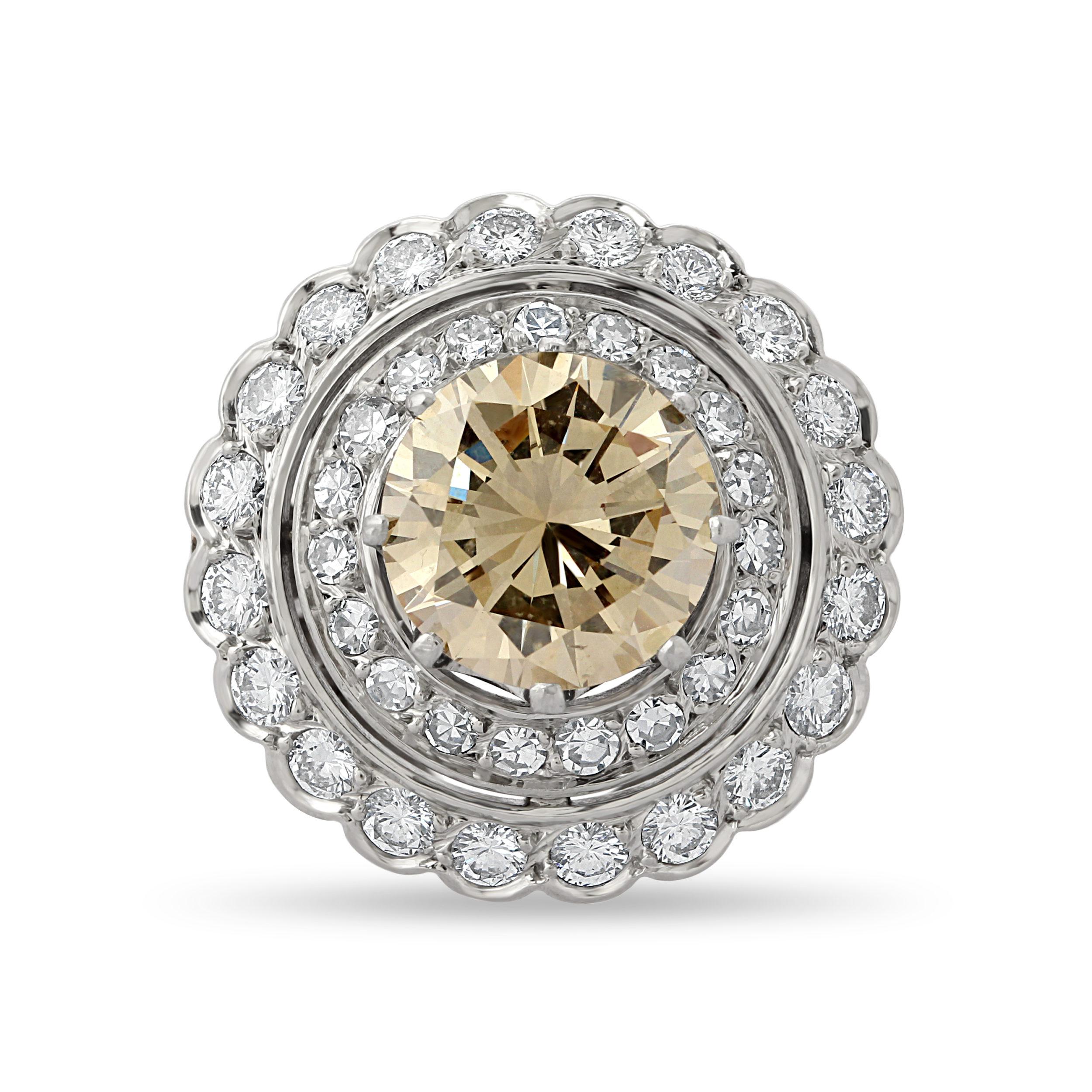Brilliant Cut French Platinum and Fancy Diamond Cluster Ring