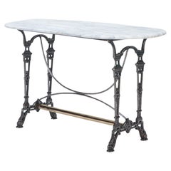 Antique French Polished Iron and Marble Top Bistro Table