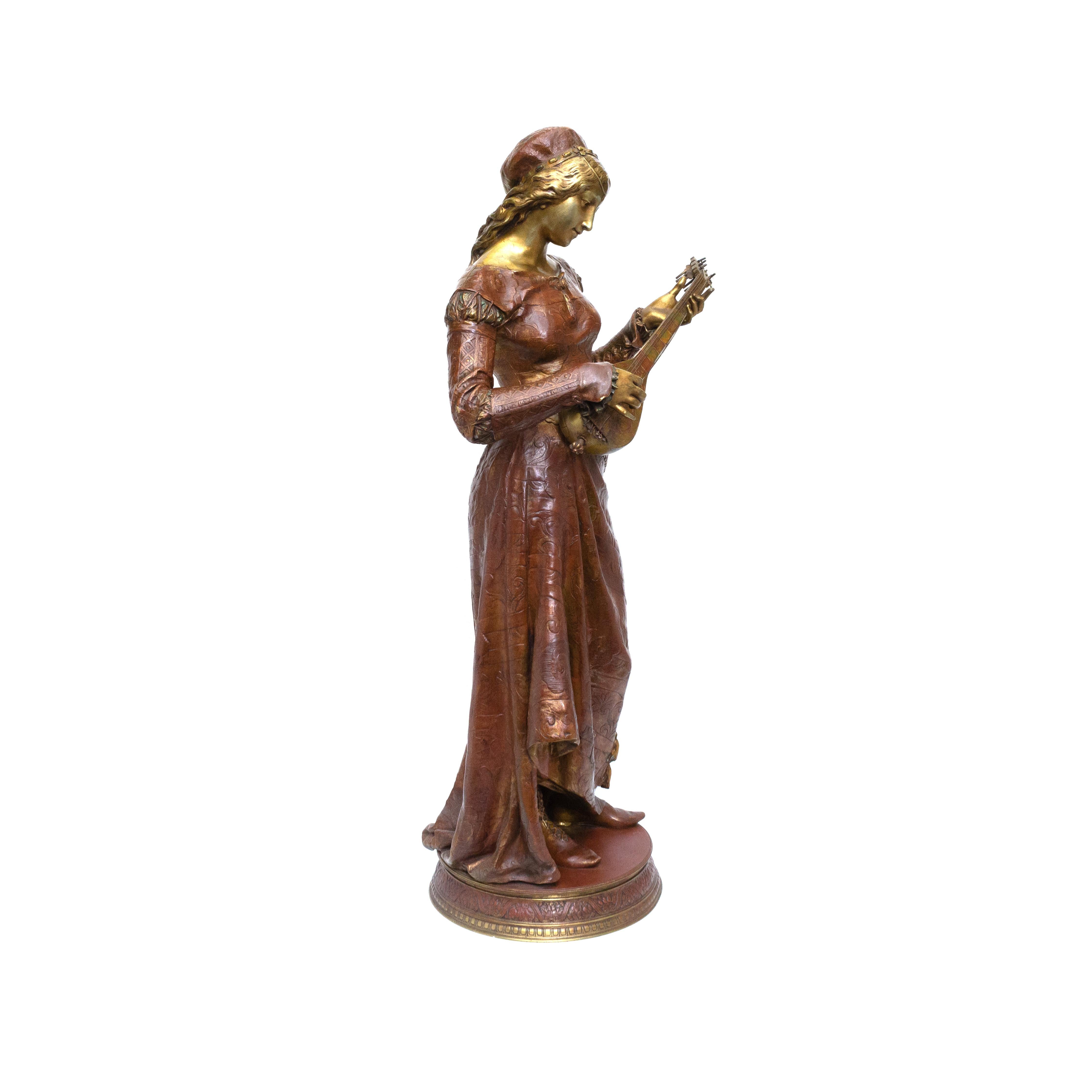 Inscribed Gaudez.
Adrien Étienne Gaudez, French, 19th century.
The bronze circular plinth base a separate element.