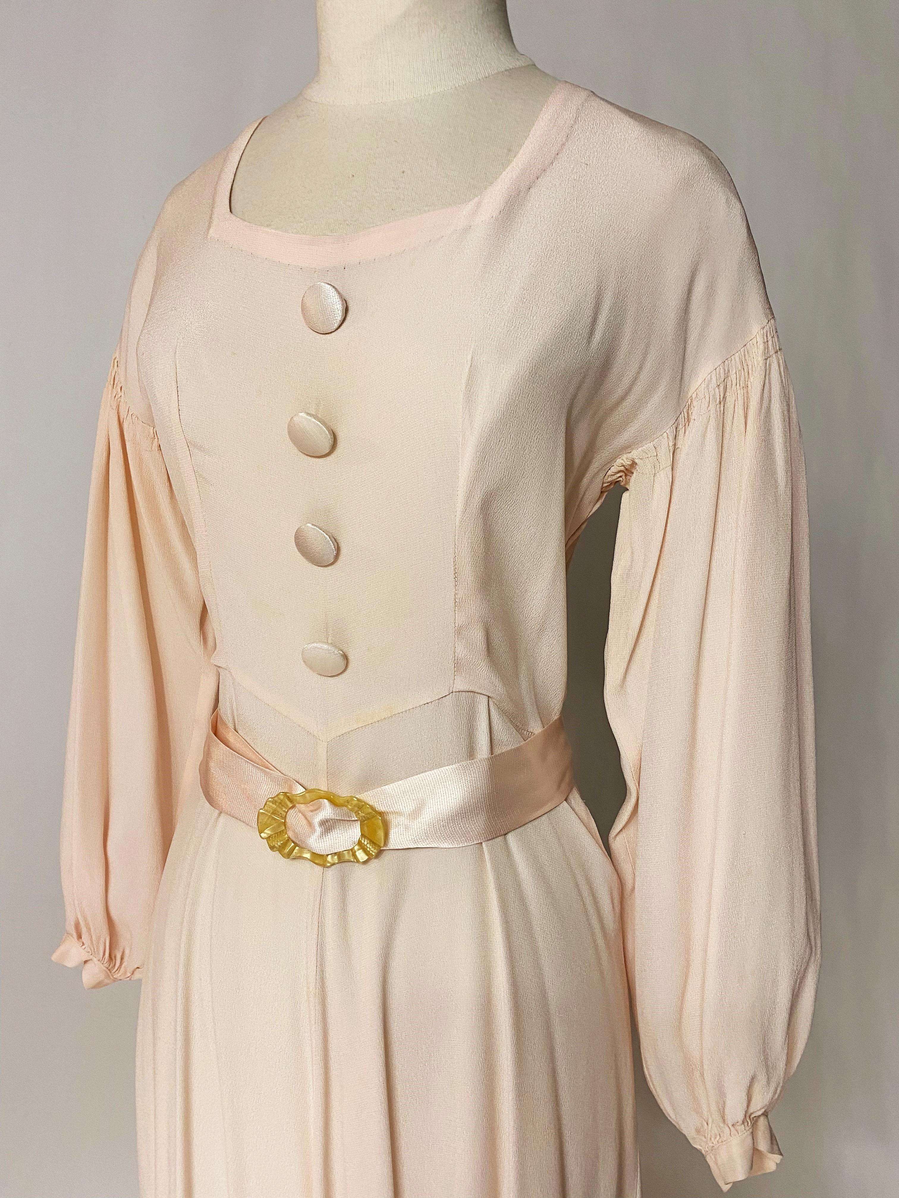 A French Powder Pink Crepe Satin Ceremonial Dress Circa 1940 For Sale 9