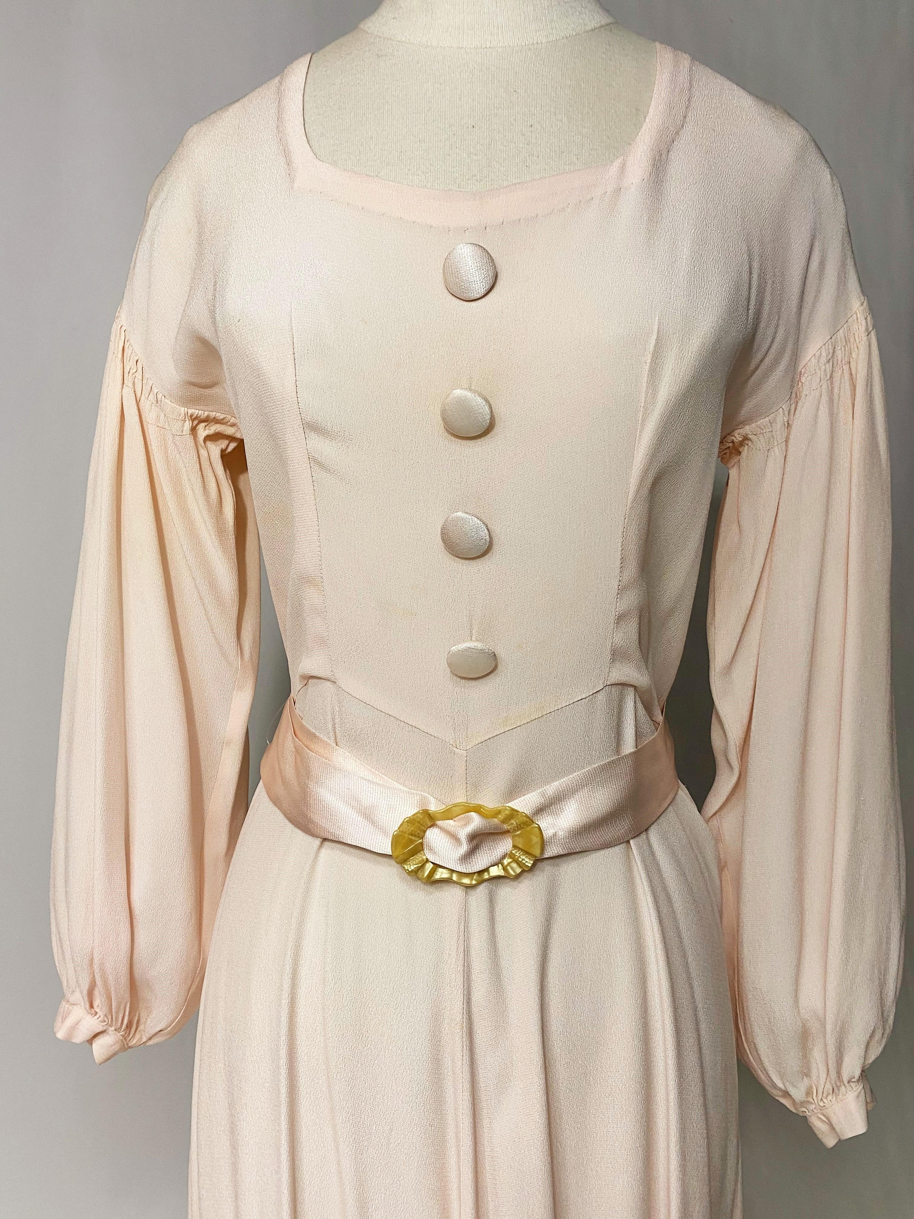 Beige A French Powder Pink Crepe Satin Ceremonial Dress Circa 1940 For Sale