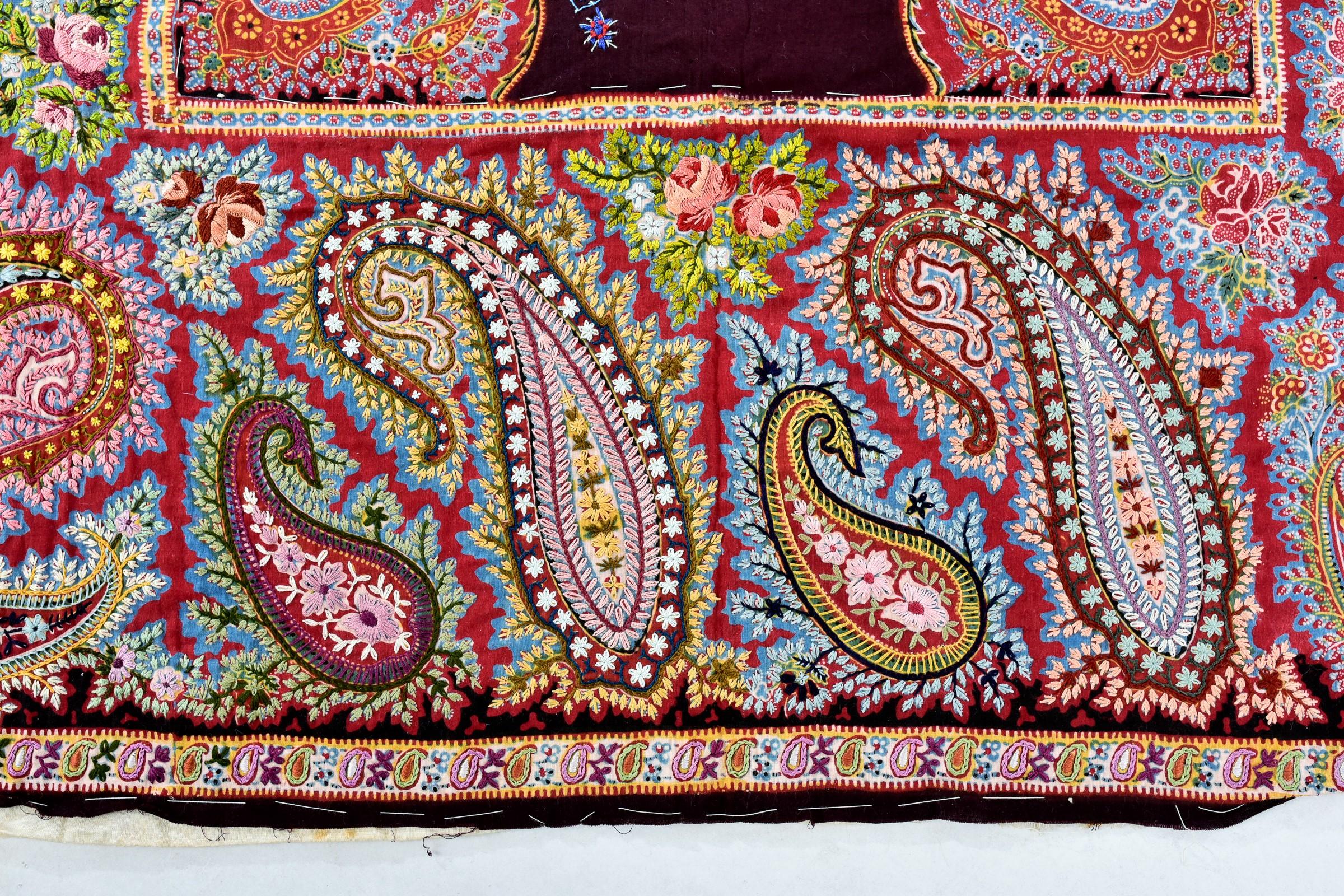 A French Printed and embroidered Paisley Cotton Fichu Shawl - Alsace Circa 1870 7