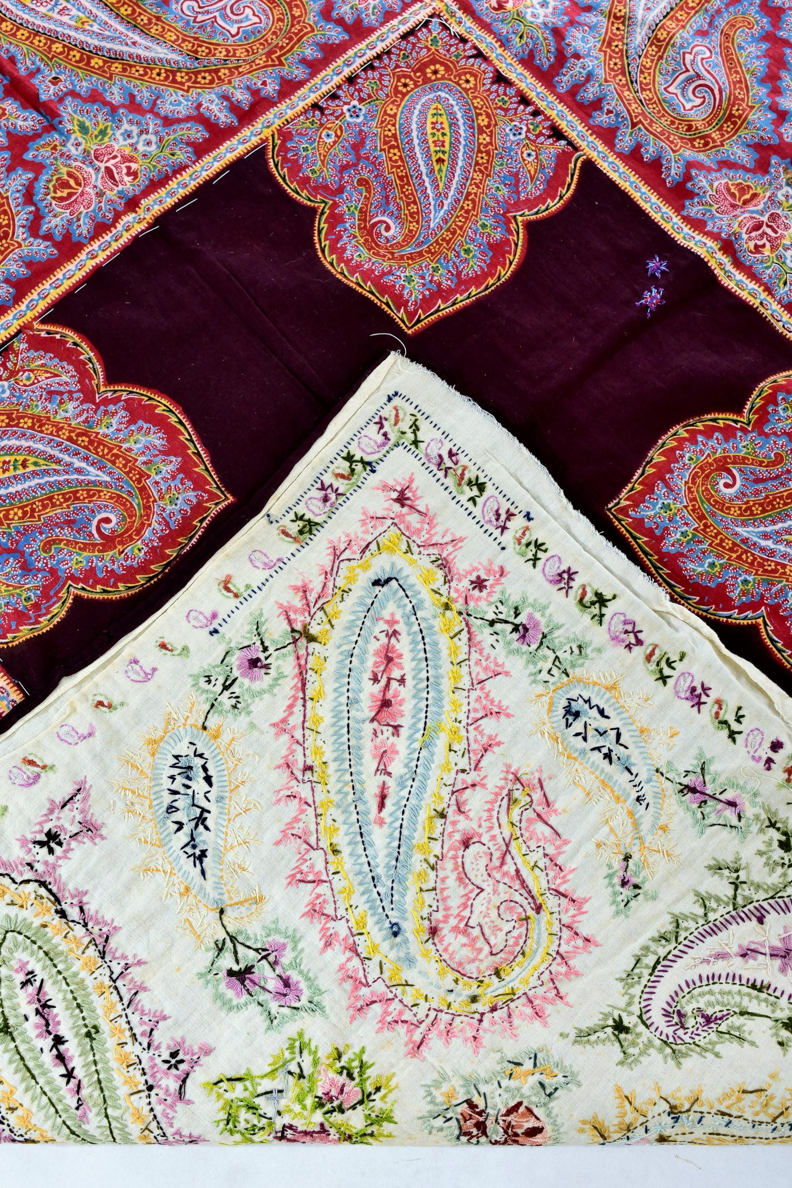 A French Printed and embroidered Paisley Cotton Fichu Shawl - Alsace Circa 1870 11