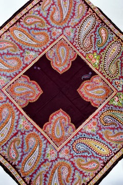 A French Printed and embroidered Paisley Cotton Fichu Shawl - Alsace Circa 1870
