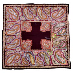 A French Printed and embroidered Paisley Cotton Fichu Shawl - Alsace Circa 1870