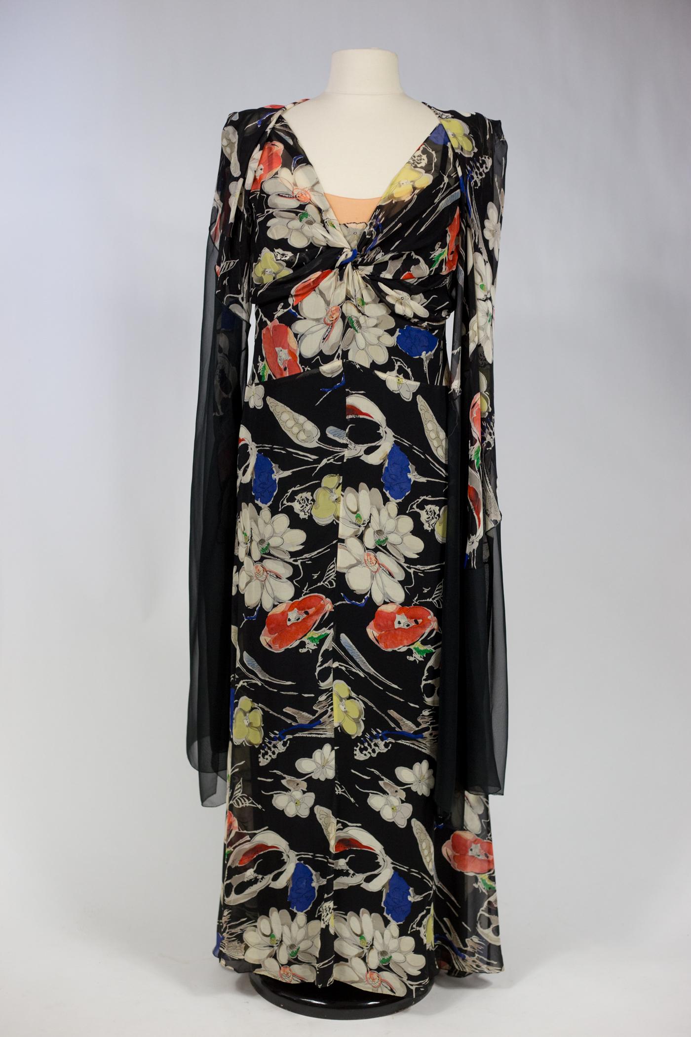 A French Printed Silk Chiffon Dress in the taste of Molyneux Circa 1935/1940 2