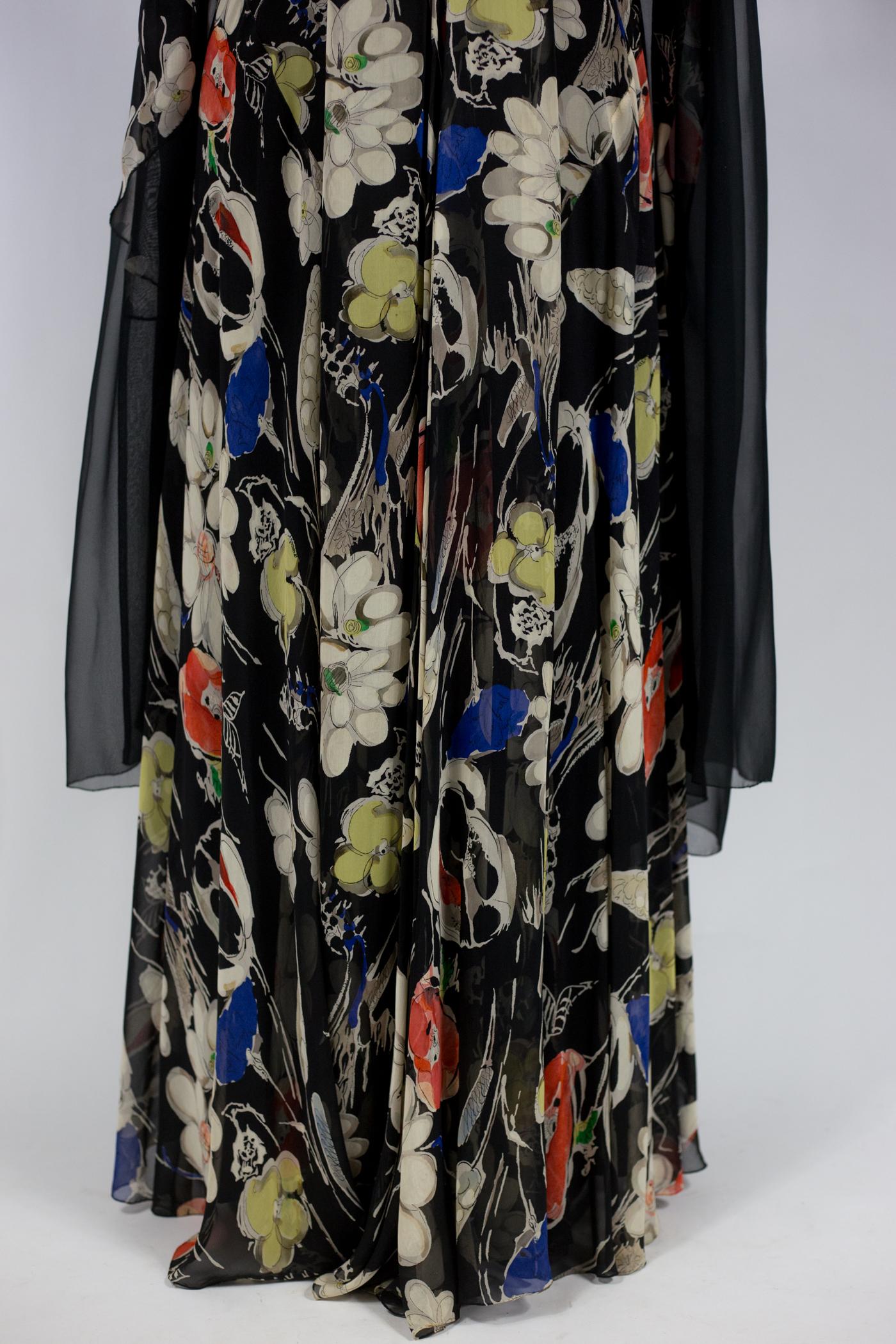 A French Printed Silk Chiffon Dress in the taste of Molyneux Circa 1935/1940 4