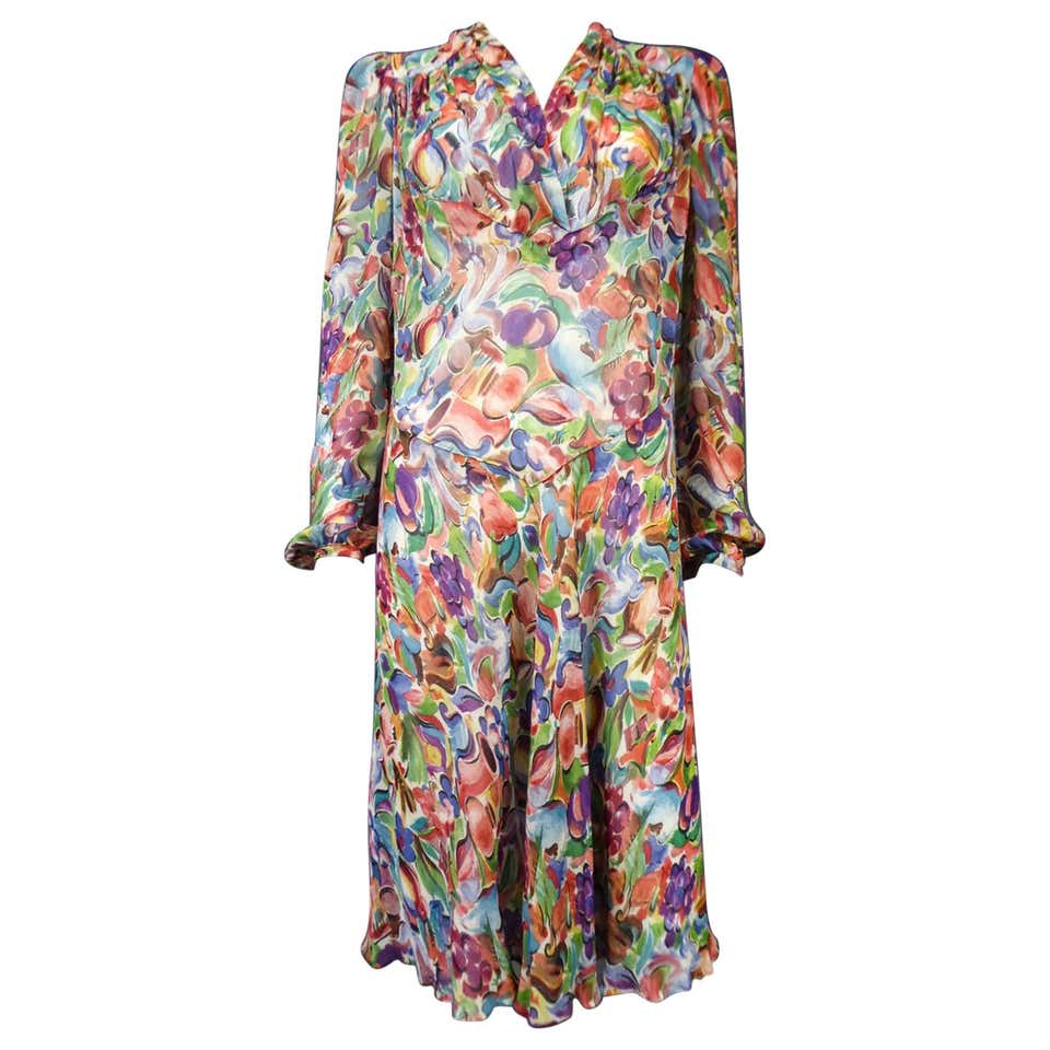 Floral Frinted Chiffon Silk summer Dress inspired by Raoul Dufy Circa ...