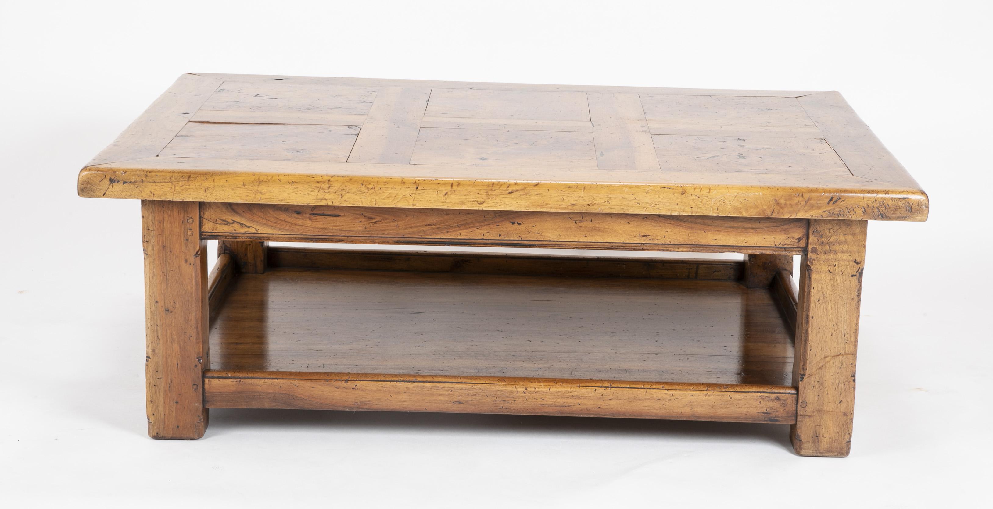 Rustic French Provincial Carved Walnut and Elm Coffee Table