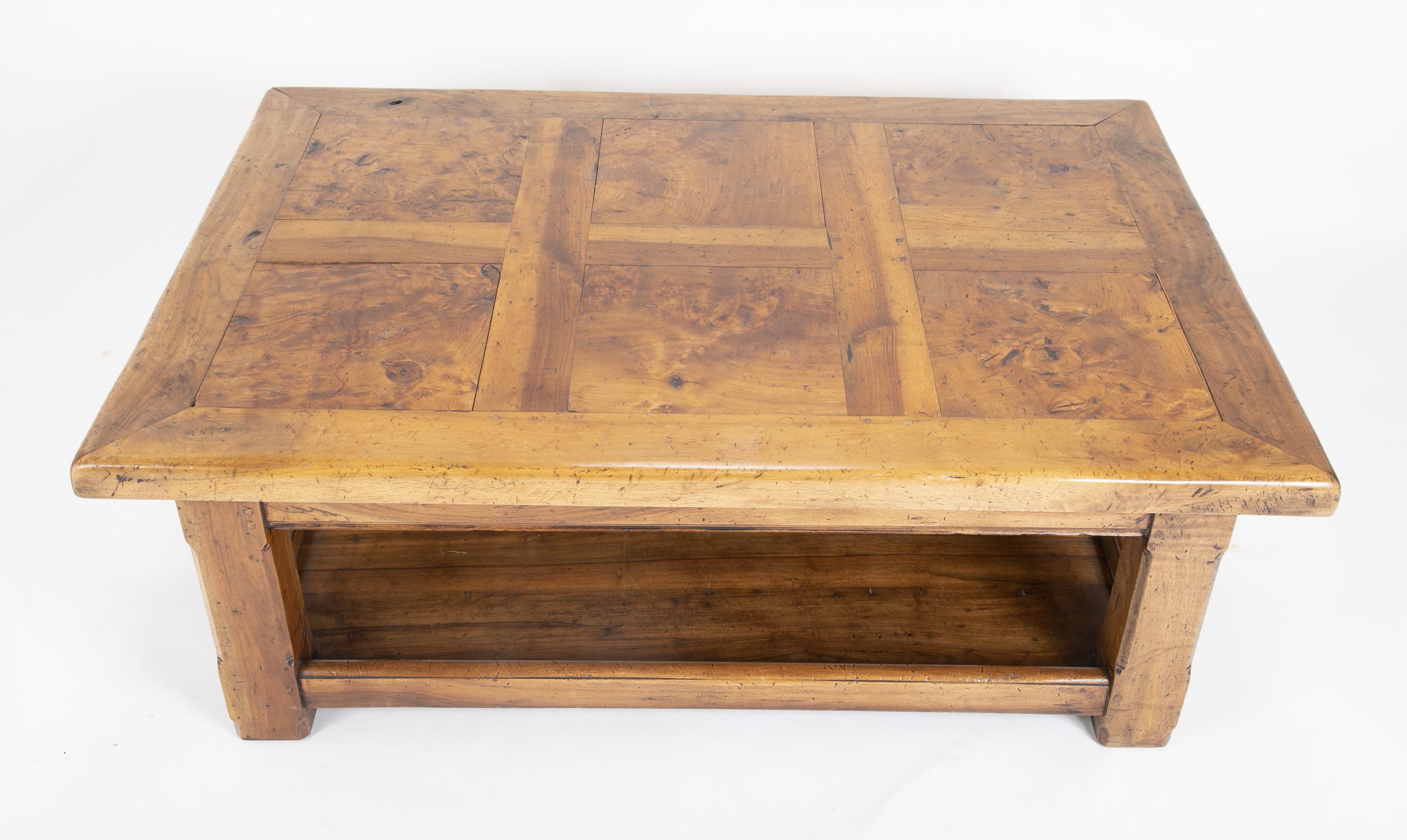 French Provincial Carved Walnut and Elm Coffee Table In Good Condition In Stamford, CT