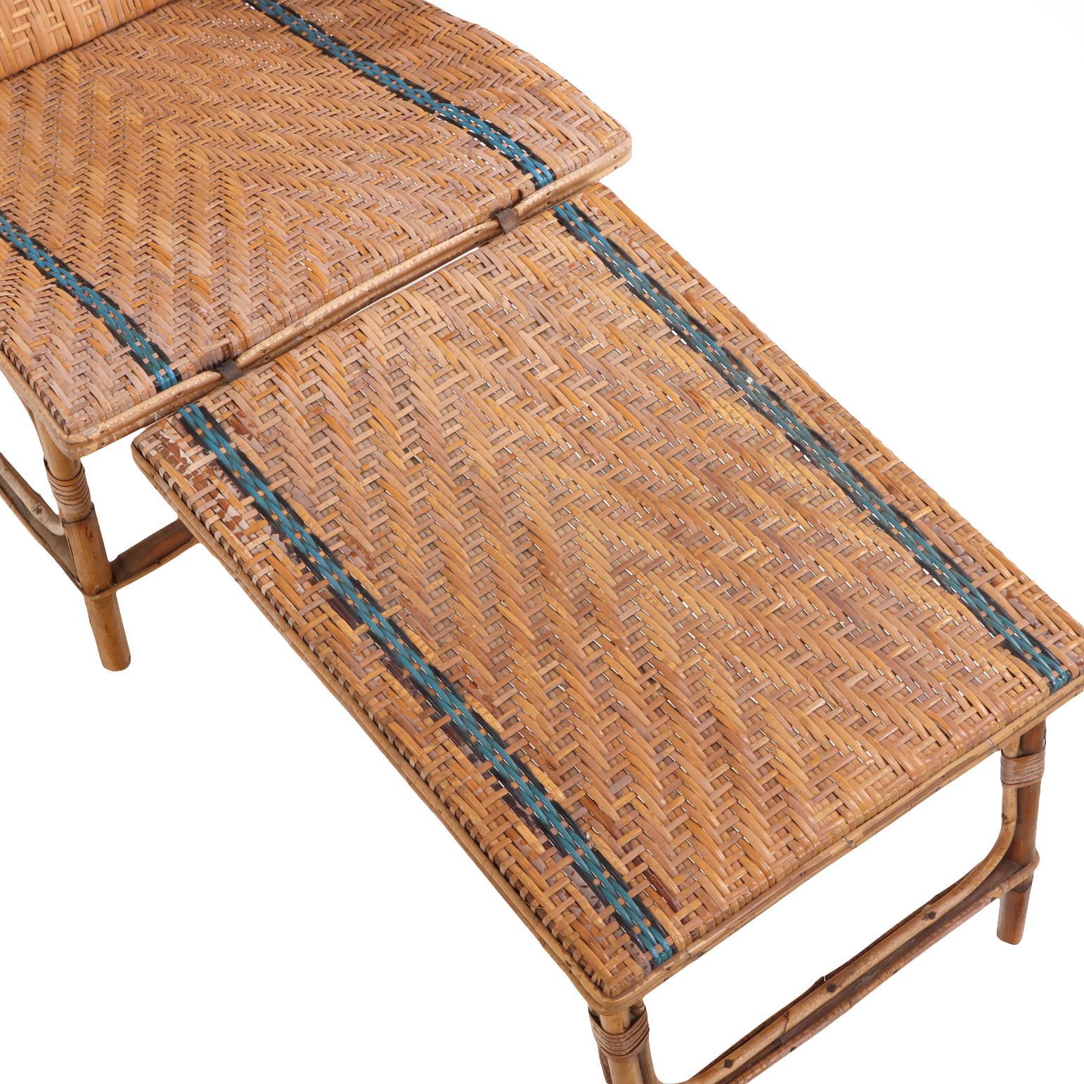 Tissage A.I.C., chaise longue en rotin, C. 1900. en vente