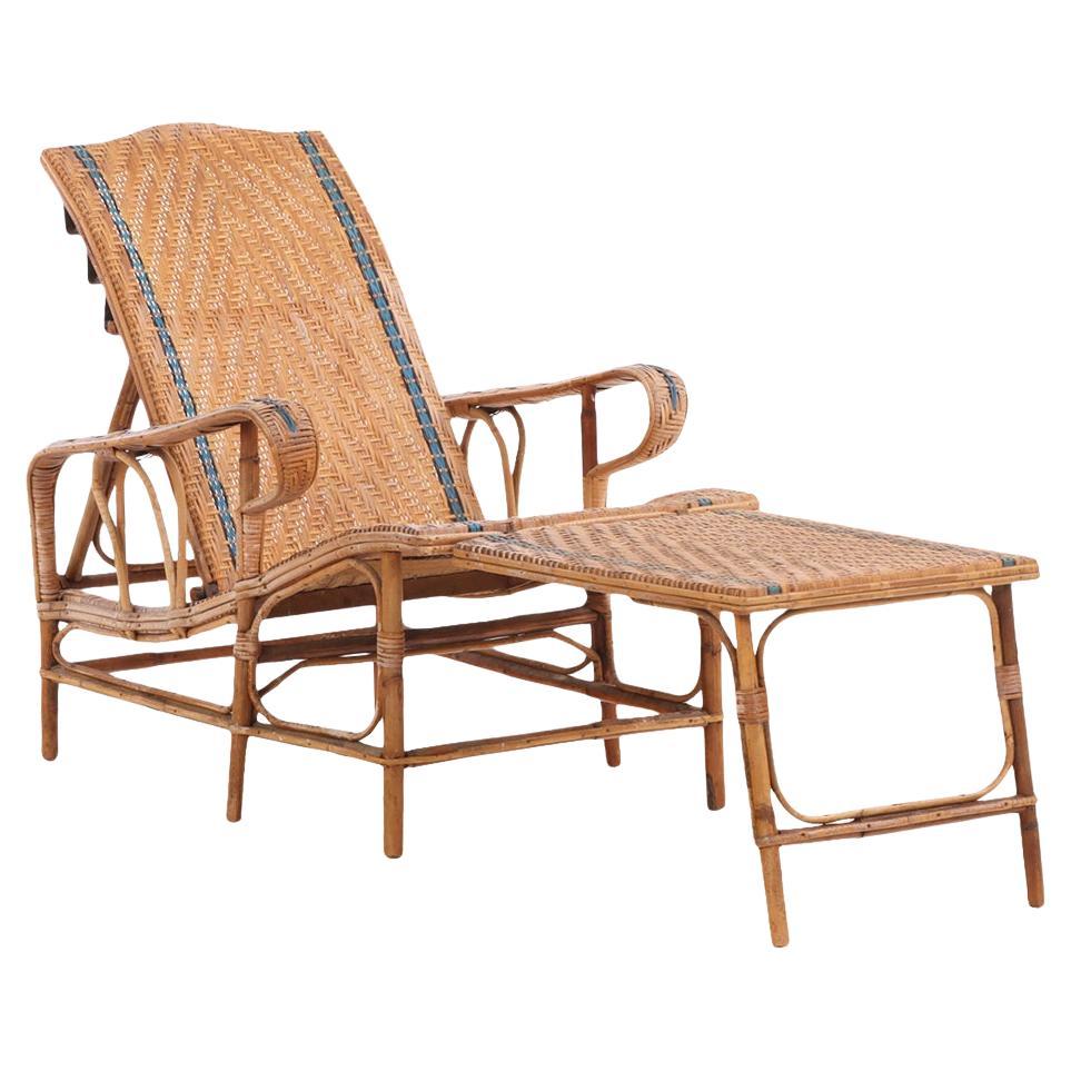 A French rattan chaise lounge, C. 1900.