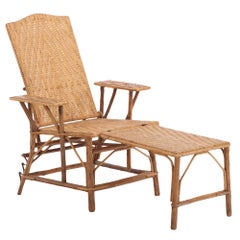 Antique A French rattan convertible chaise lounge, C. 1900.