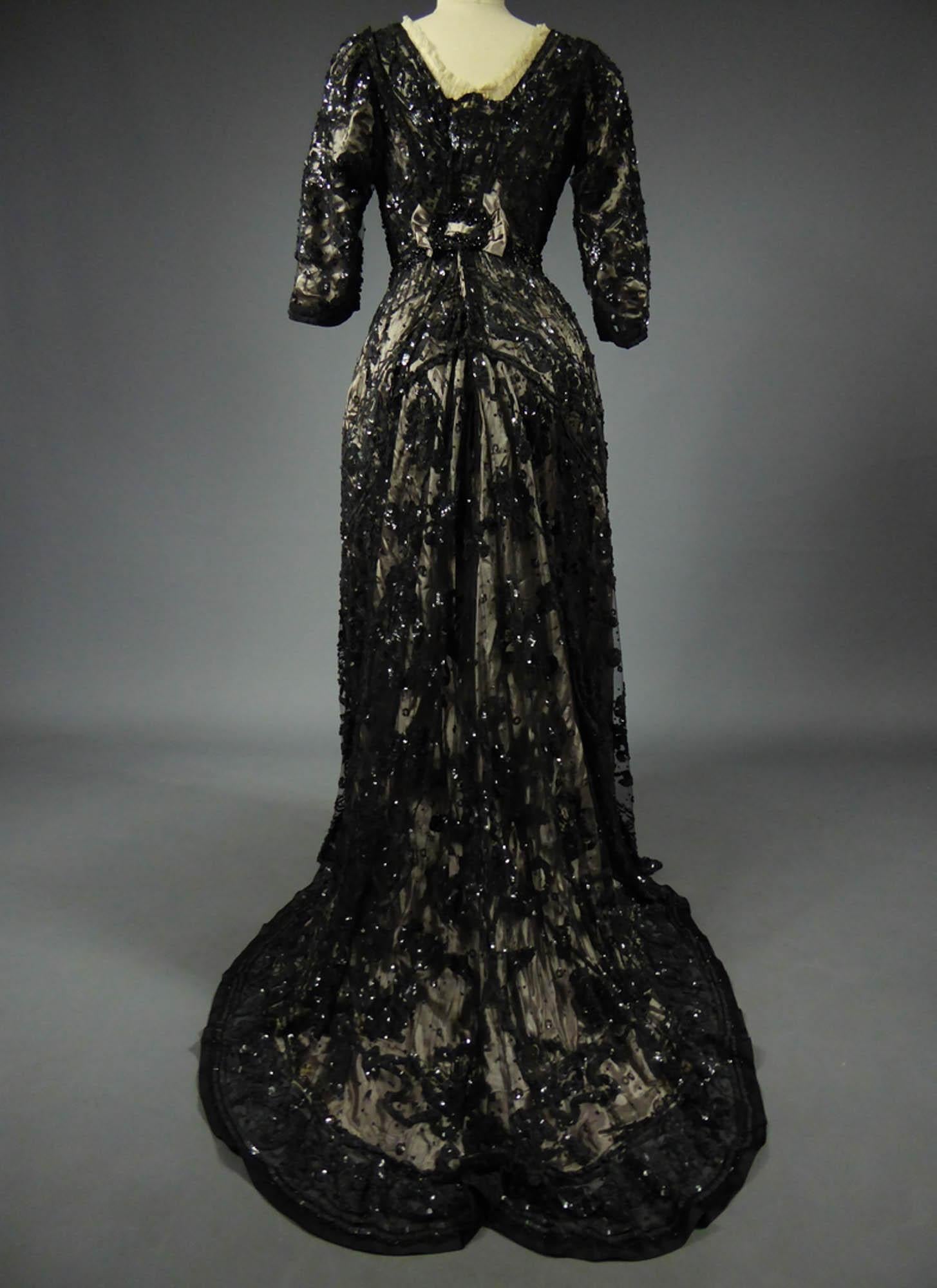 A French Reception Dress in Tulle Embroidered with Jet and Sequins Circa 1900 5
