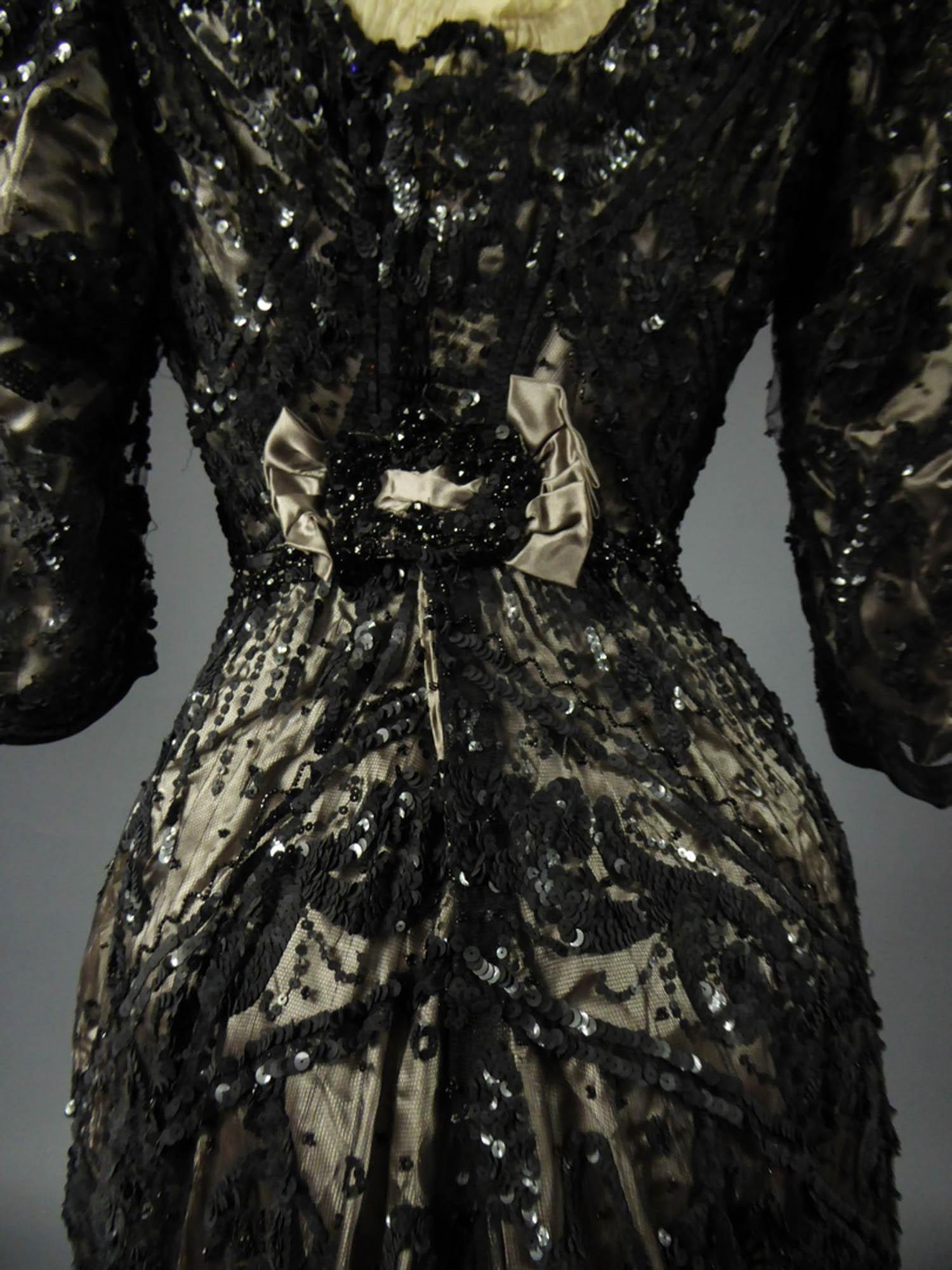 A French Reception Dress in Tulle Embroidered with Jet and Sequins Circa 1900 6