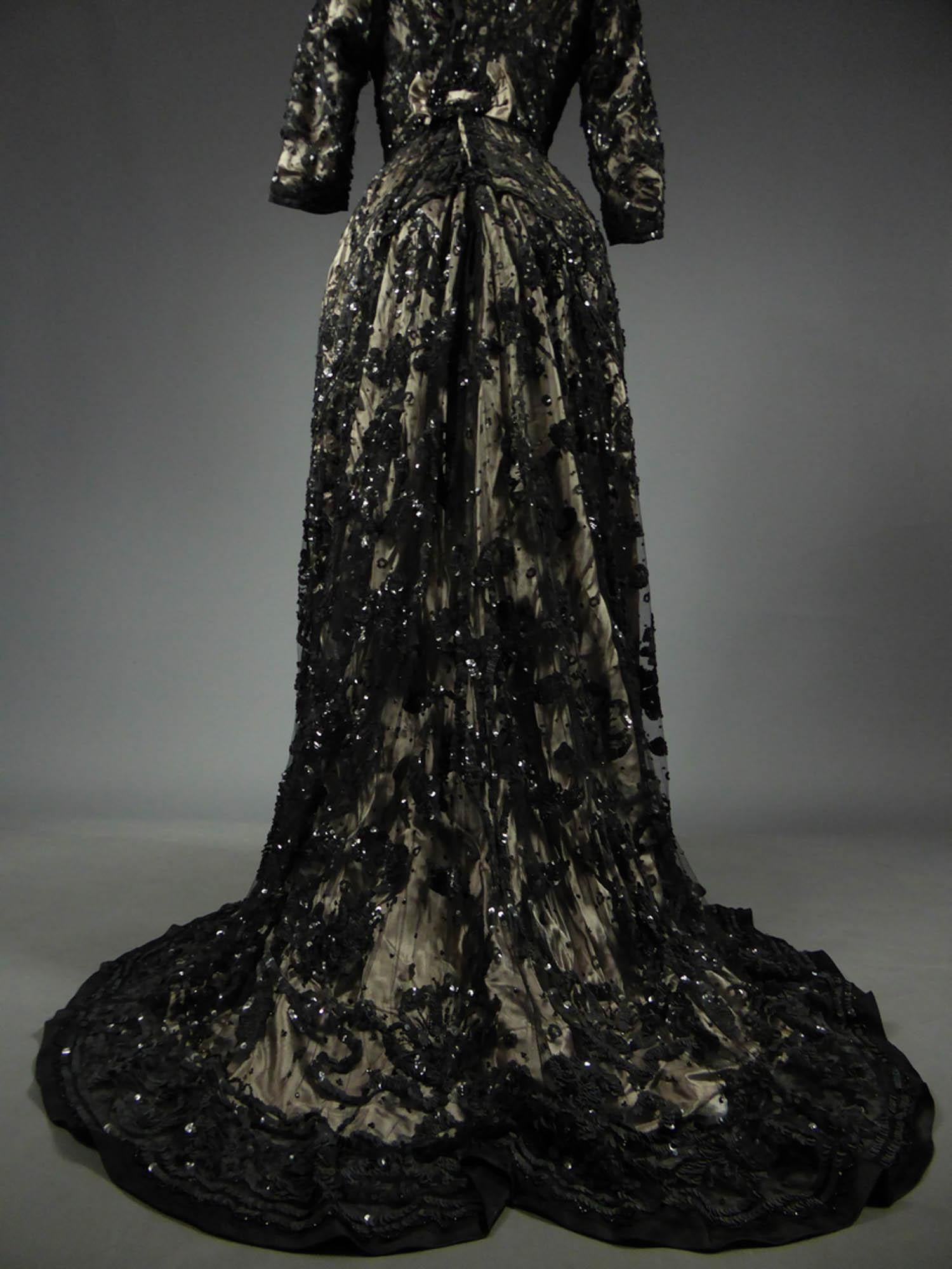 A French Reception Dress in Tulle Embroidered with Jet and Sequins Circa 1900 7