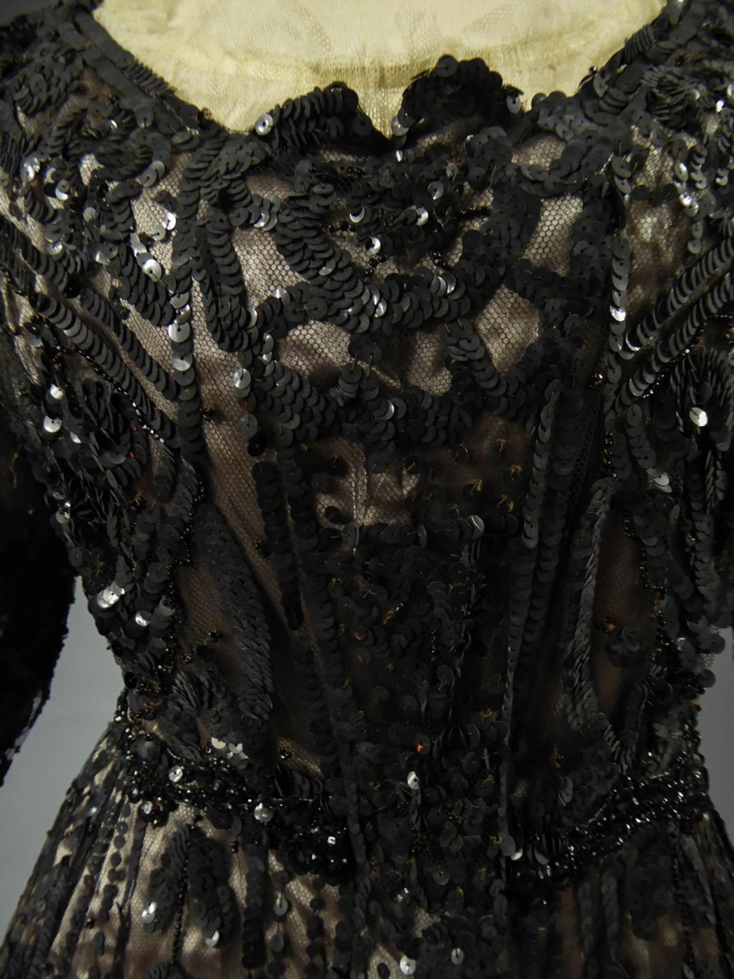 A French Reception Dress in Tulle Embroidered with Jet and Sequins Circa 1900 9