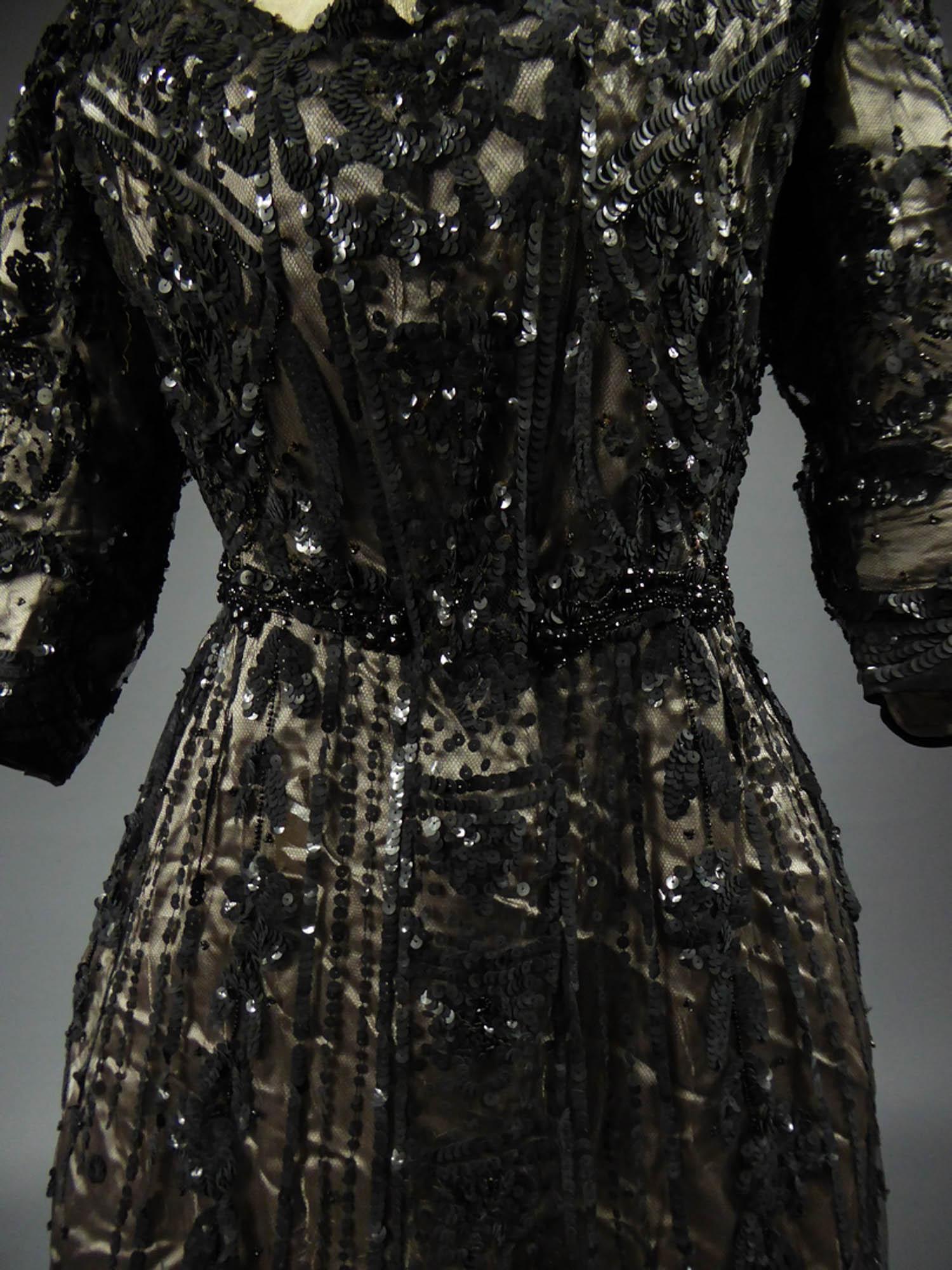 Black A French Reception Dress in Tulle Embroidered with Jet and Sequins Circa 1900