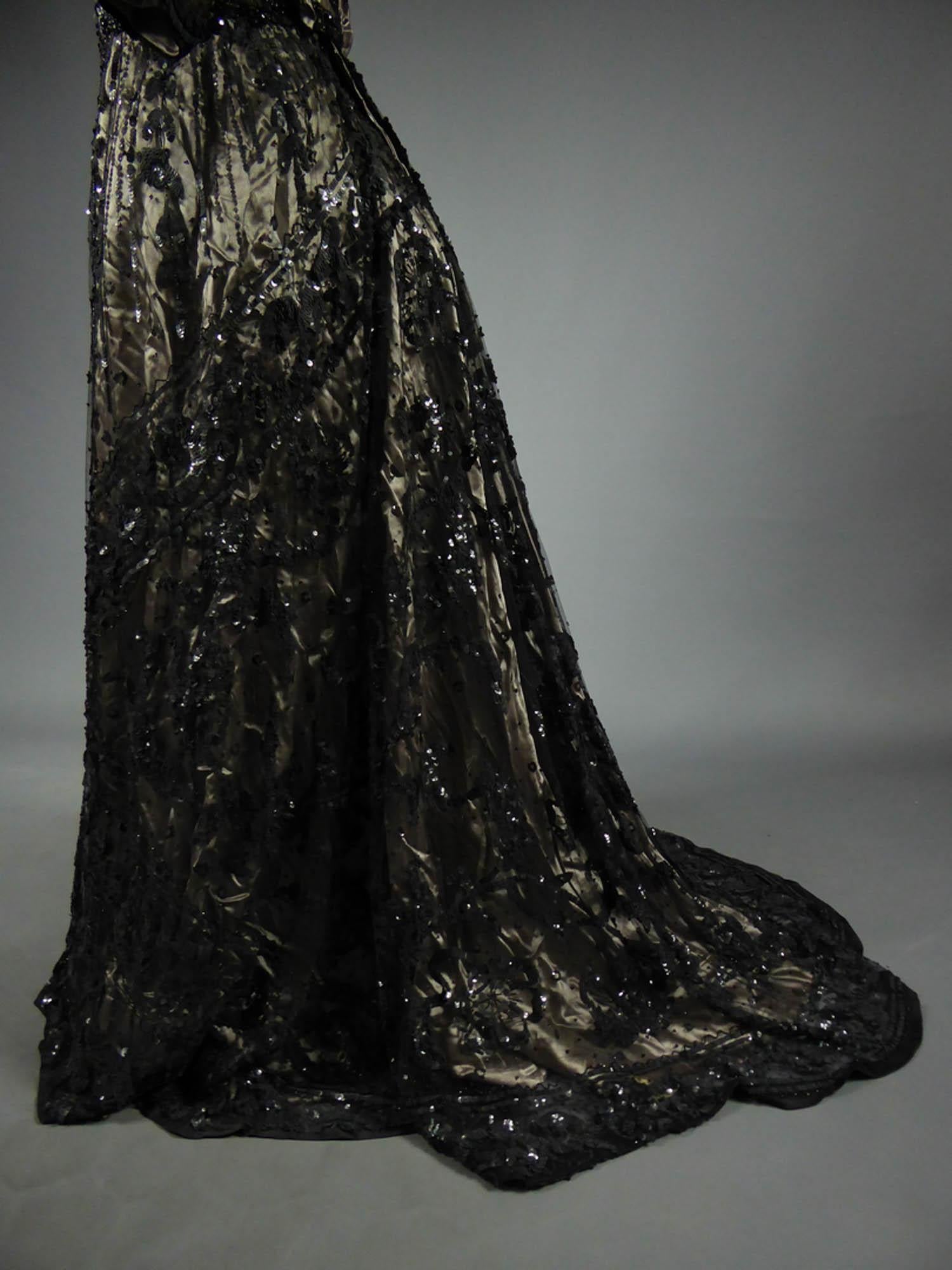 A French Reception Dress in Tulle Embroidered with Jet and Sequins Circa 1900 1