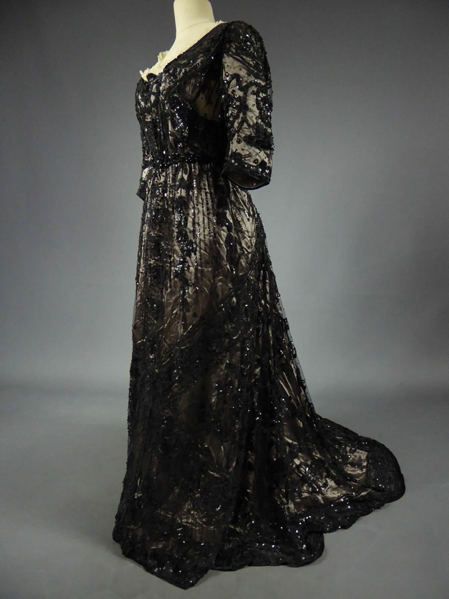 A French Reception Dress in Tulle Embroidered with Jet and Sequins Circa 1900 2