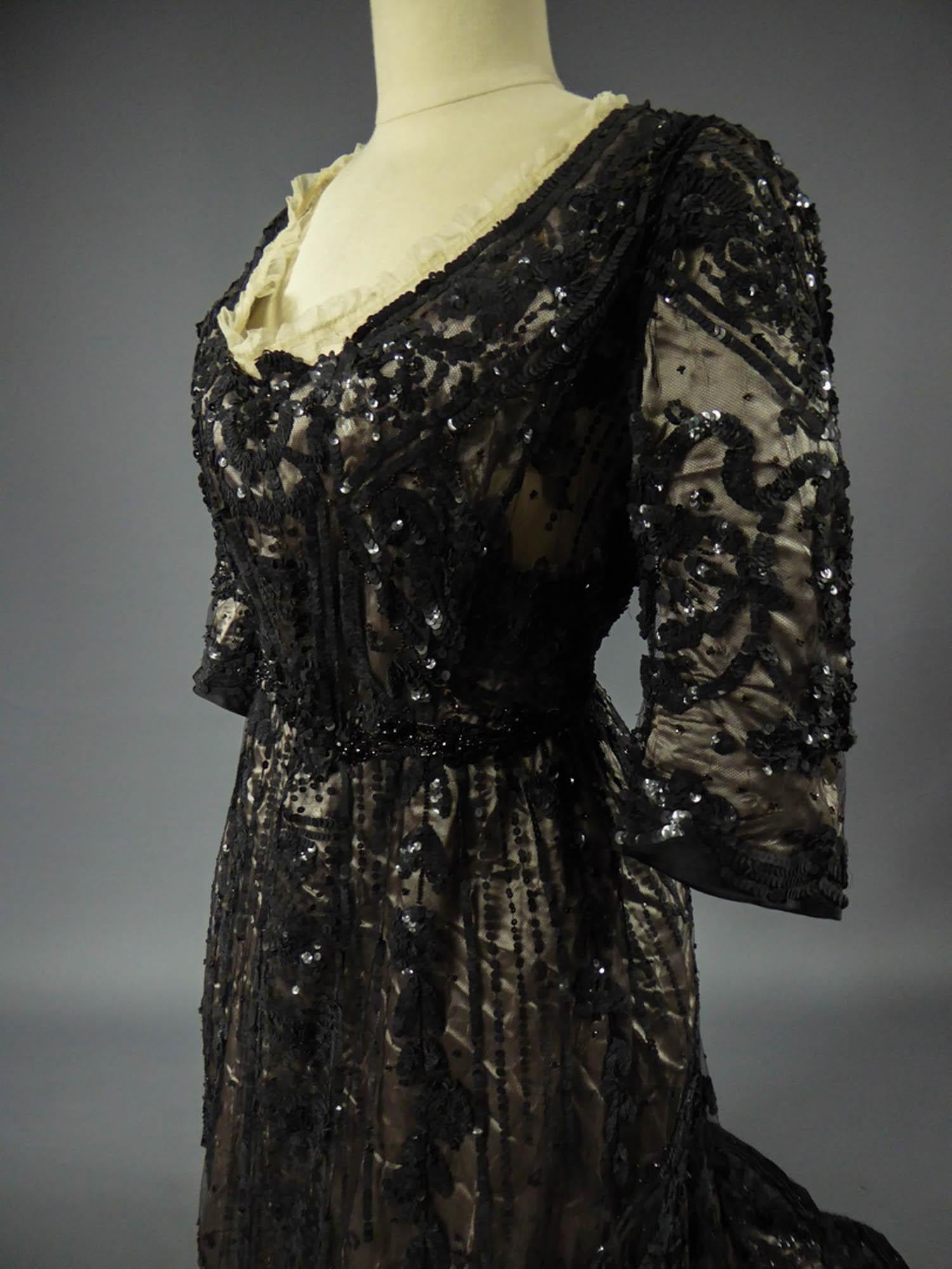 A French Reception Dress in Tulle Embroidered with Jet and Sequins Circa 1900 4