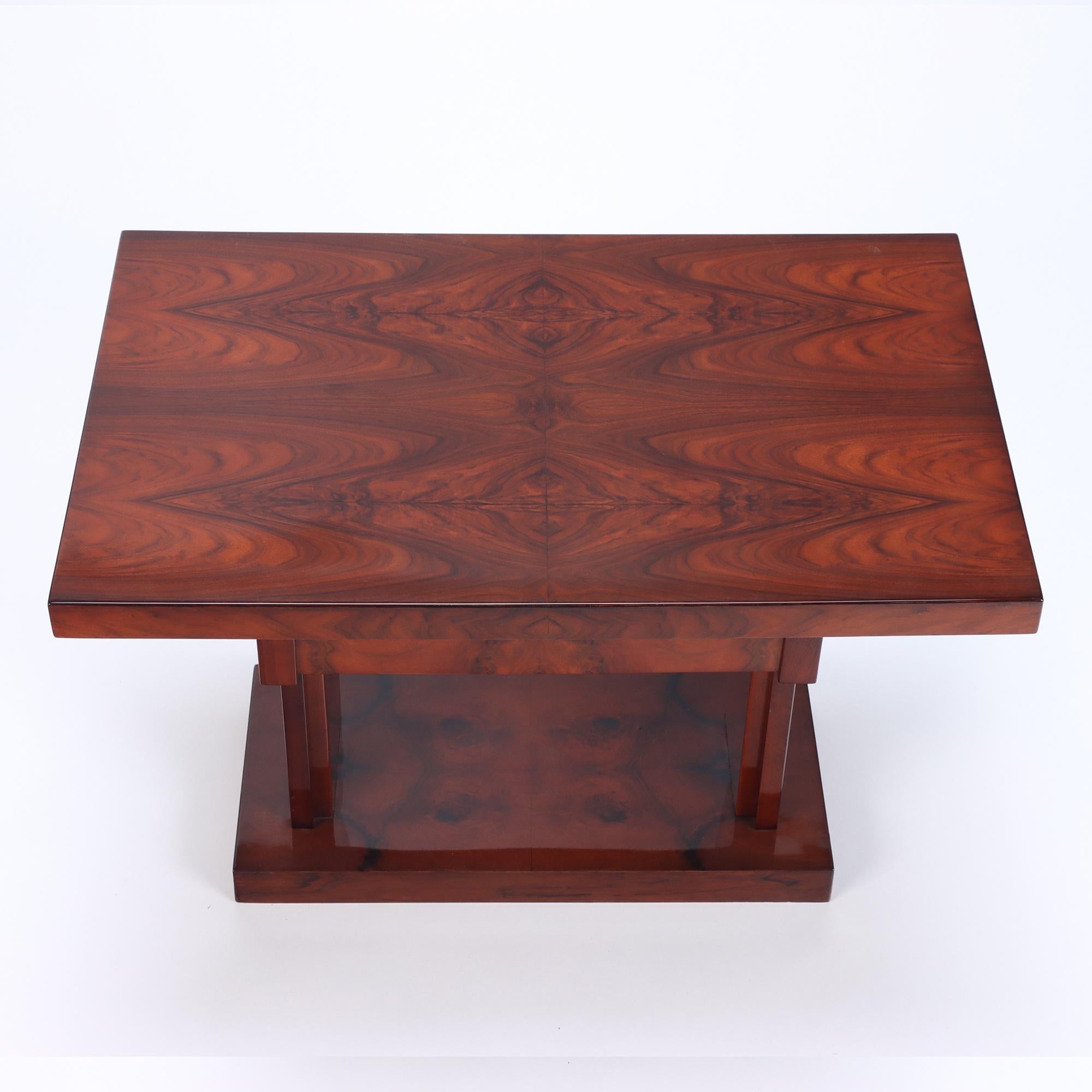 Mid-Century Modern French Rectilinear Burl Wood Table, C 1940 For Sale