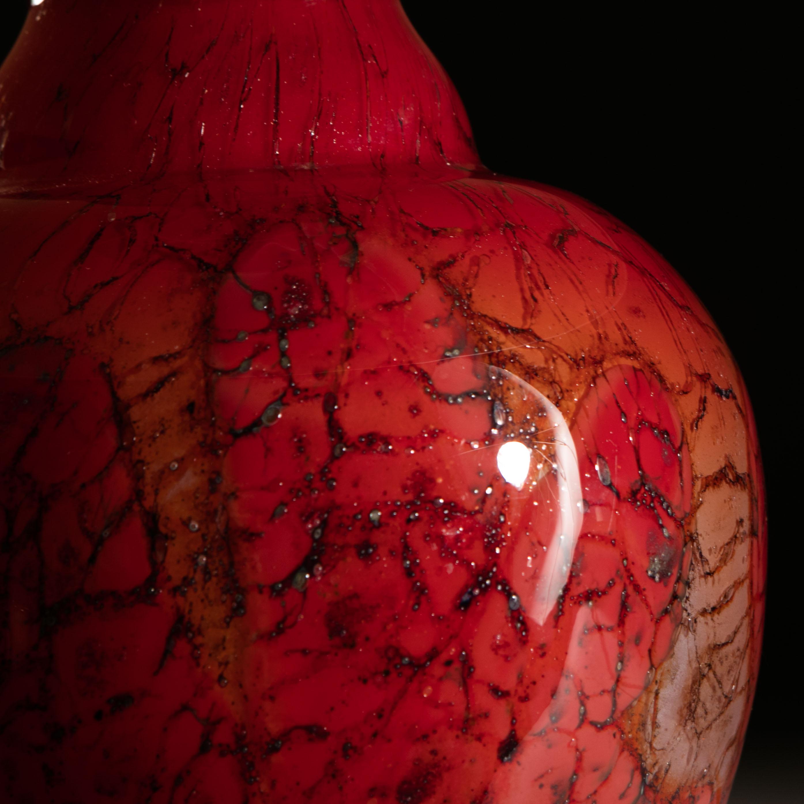 French Red Art Glass Vase as a Table Lamp In Good Condition In London, GB