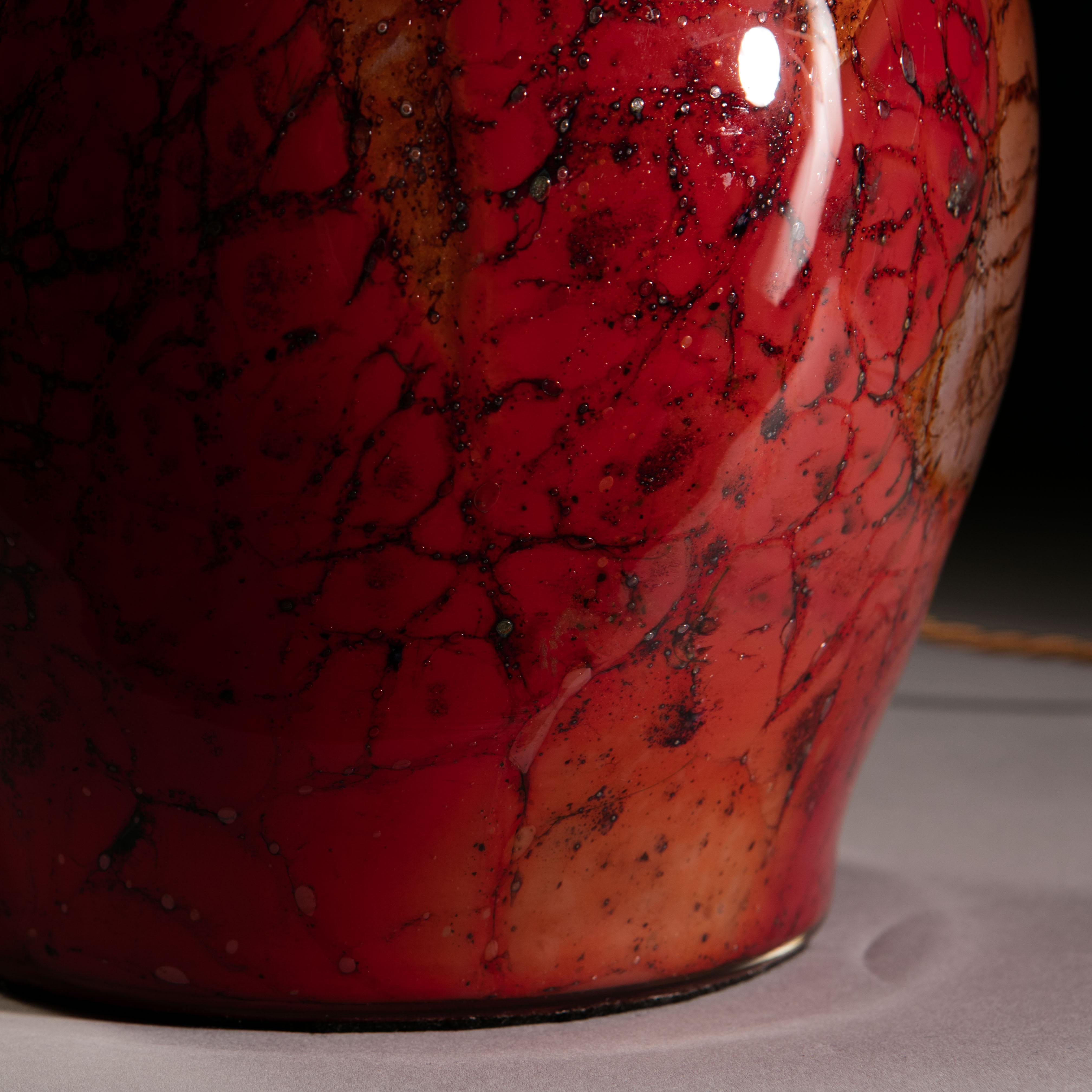 French Red Art Glass Vase as a Table Lamp 1