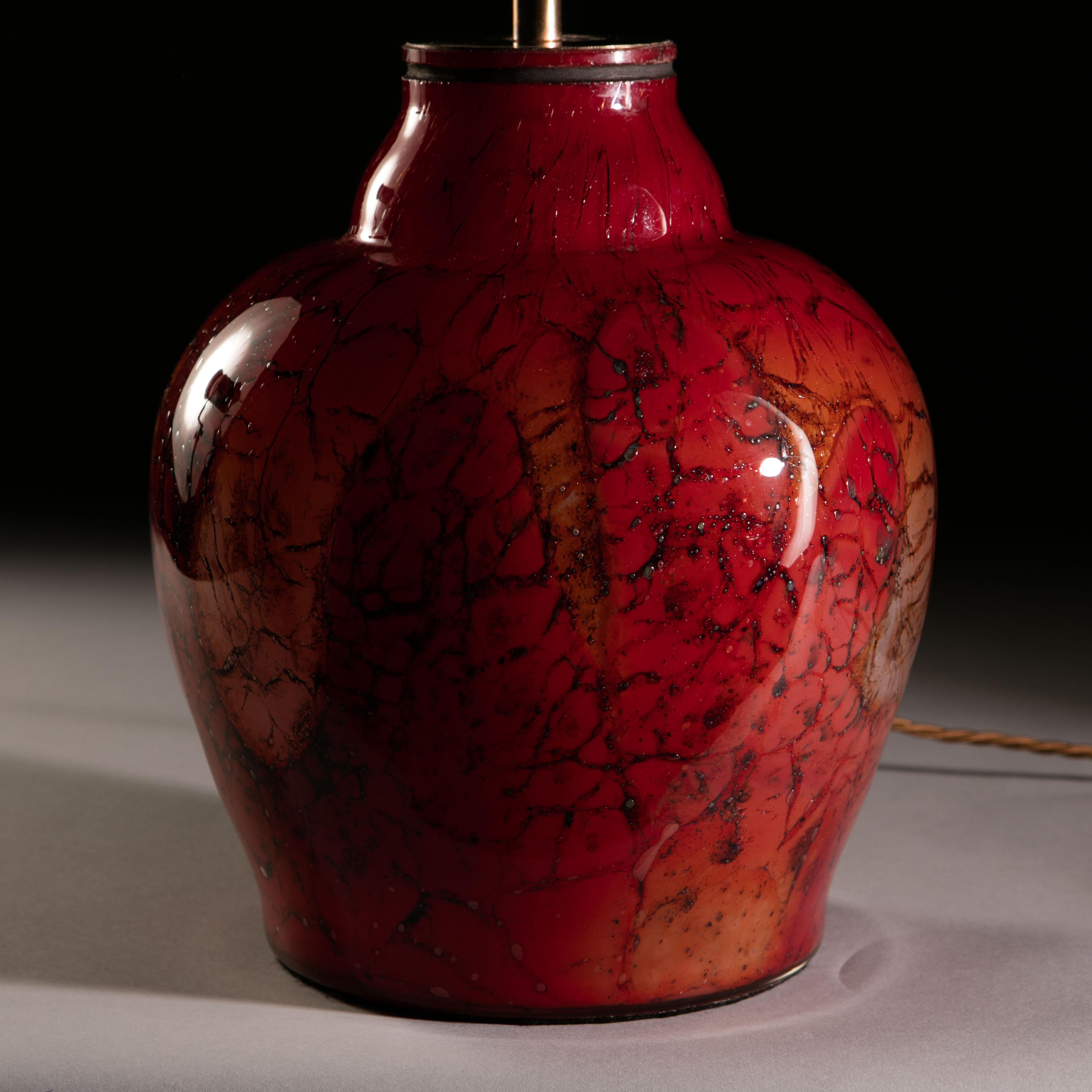 French Red Art Glass Vase as a Table Lamp 3