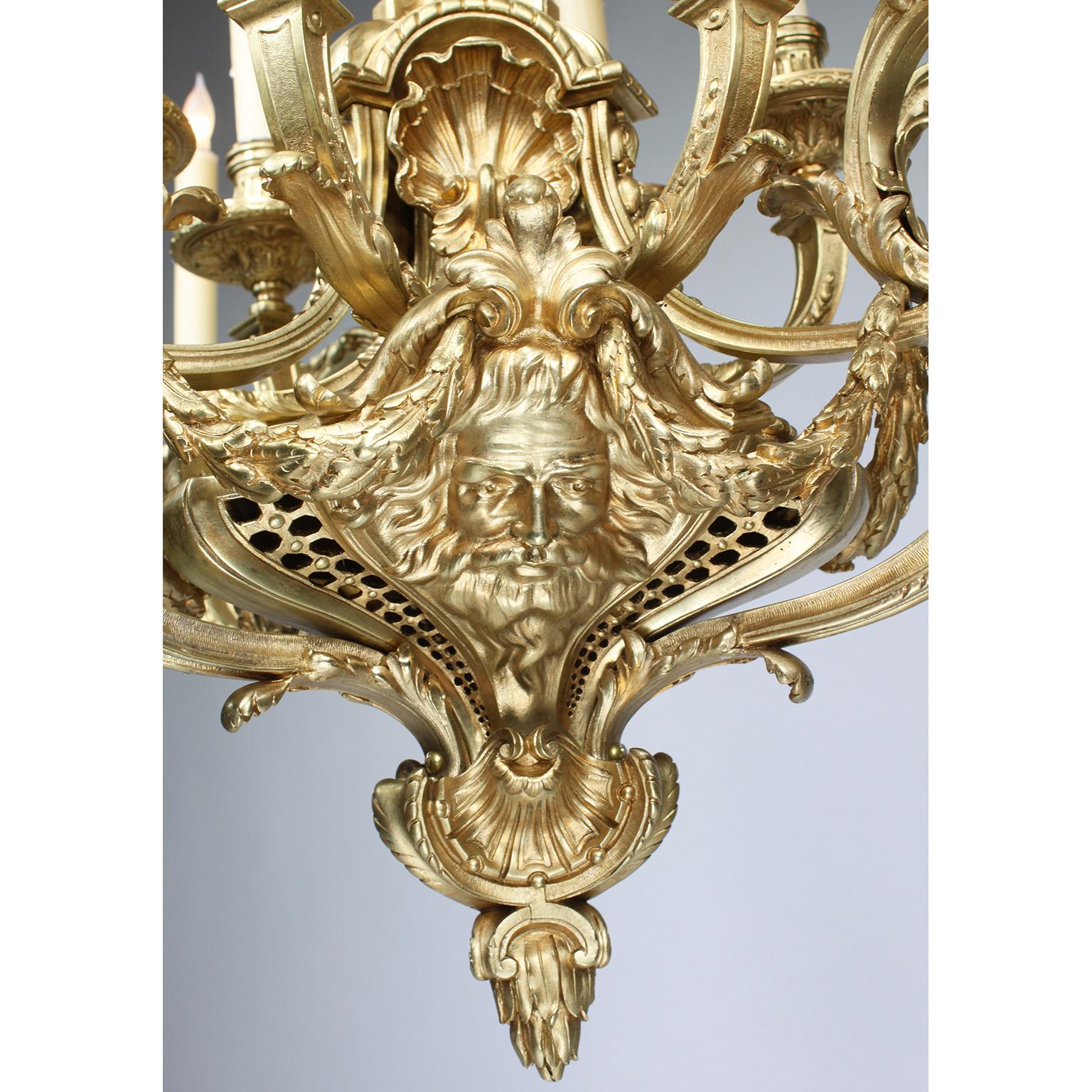 French Régence Style Belle-Époque Gilt-Bronze Twelve-Light Figural Chandelier For Sale 5