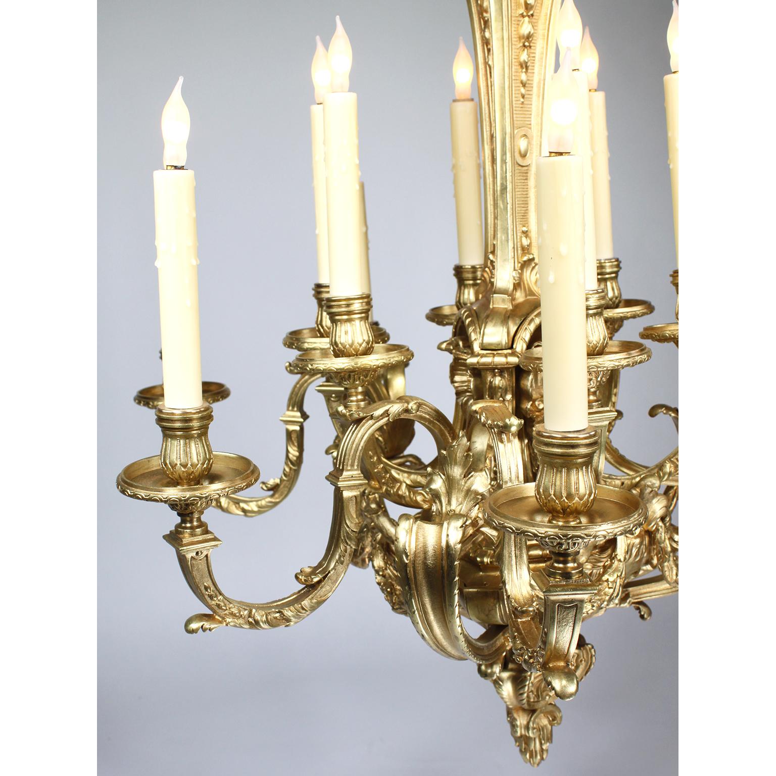 French Régence Style Belle-Époque Gilt-Bronze Twelve-Light Figural Chandelier For Sale 7