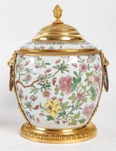 A French Regence Style Ormolu-Mounted Chinese Porcelain Pair of Ginger Jar